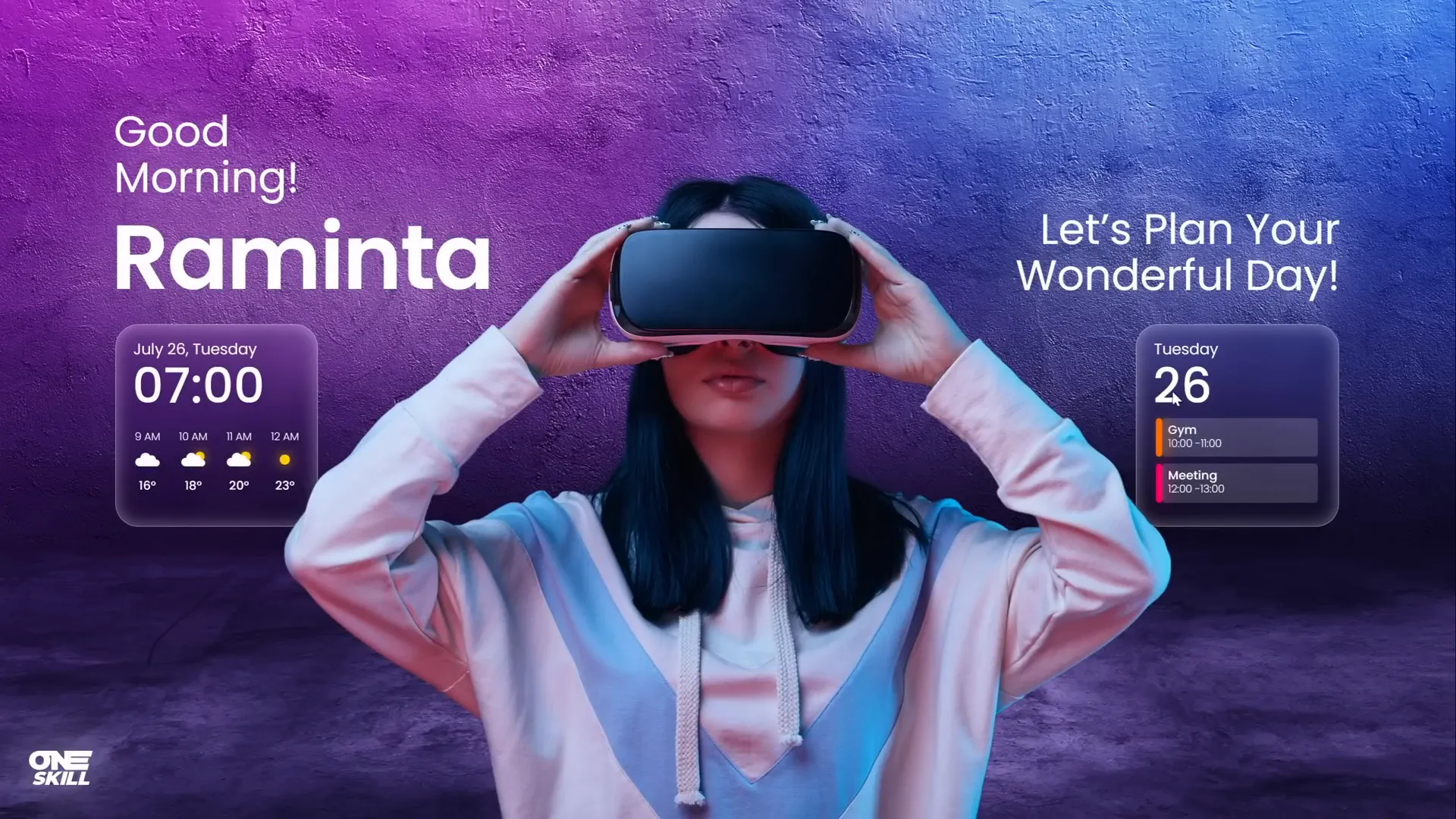 Morph transition with model shrinking and text flying in