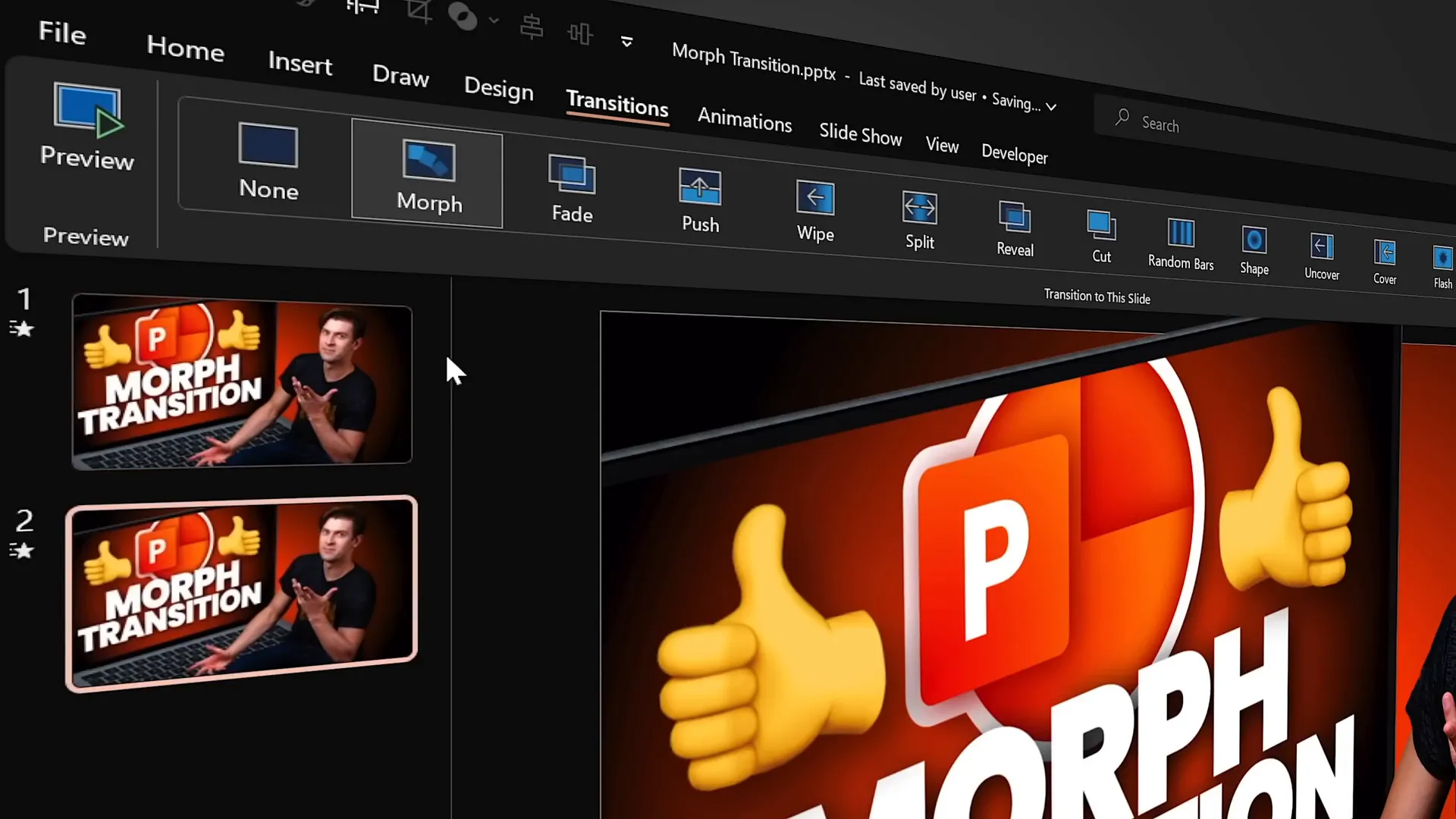 Duplicating slides and applying morph transition