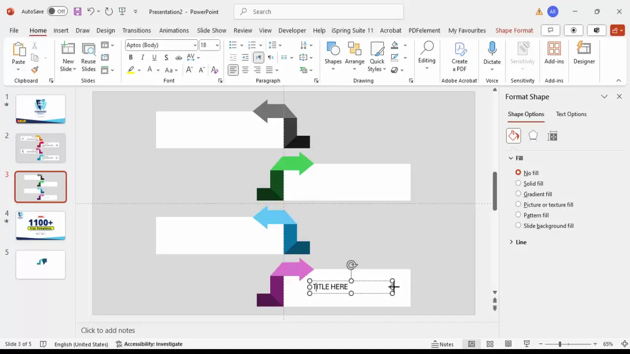 Inserting and formatting text boxes for titles and descriptions