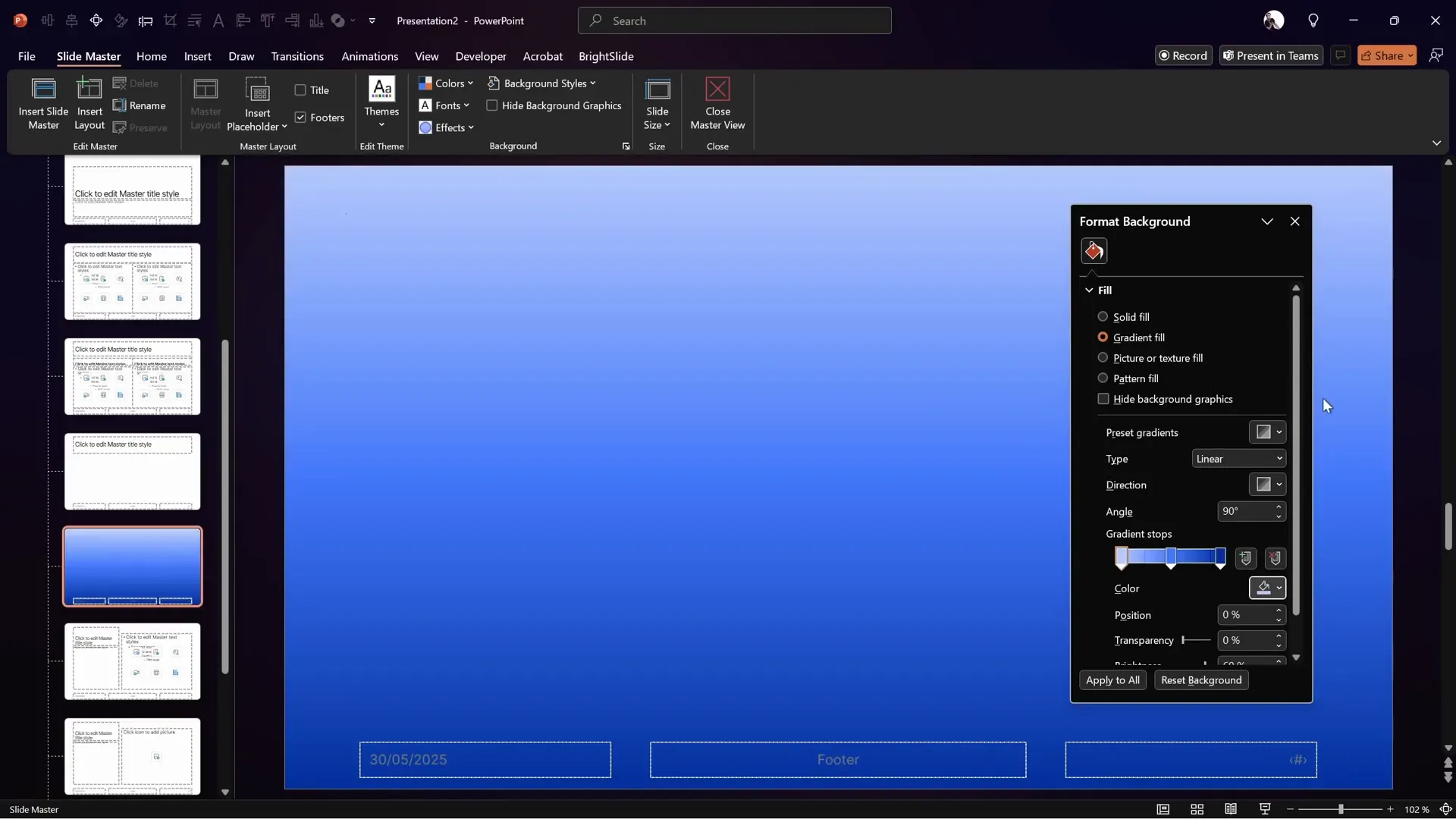 PowerPoint slide master gradient background setup