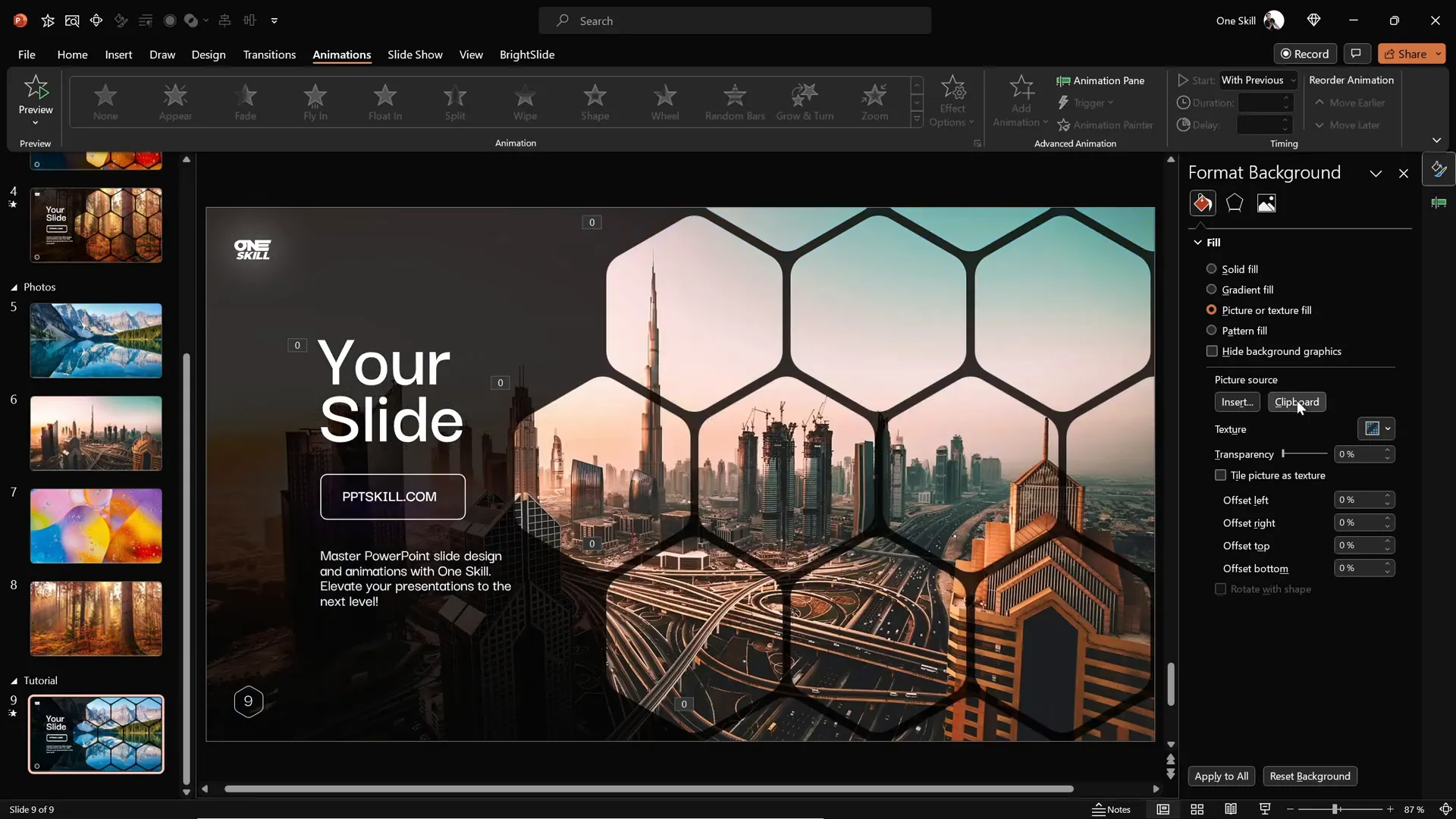 Changing slide background photo and updating hexagon fills