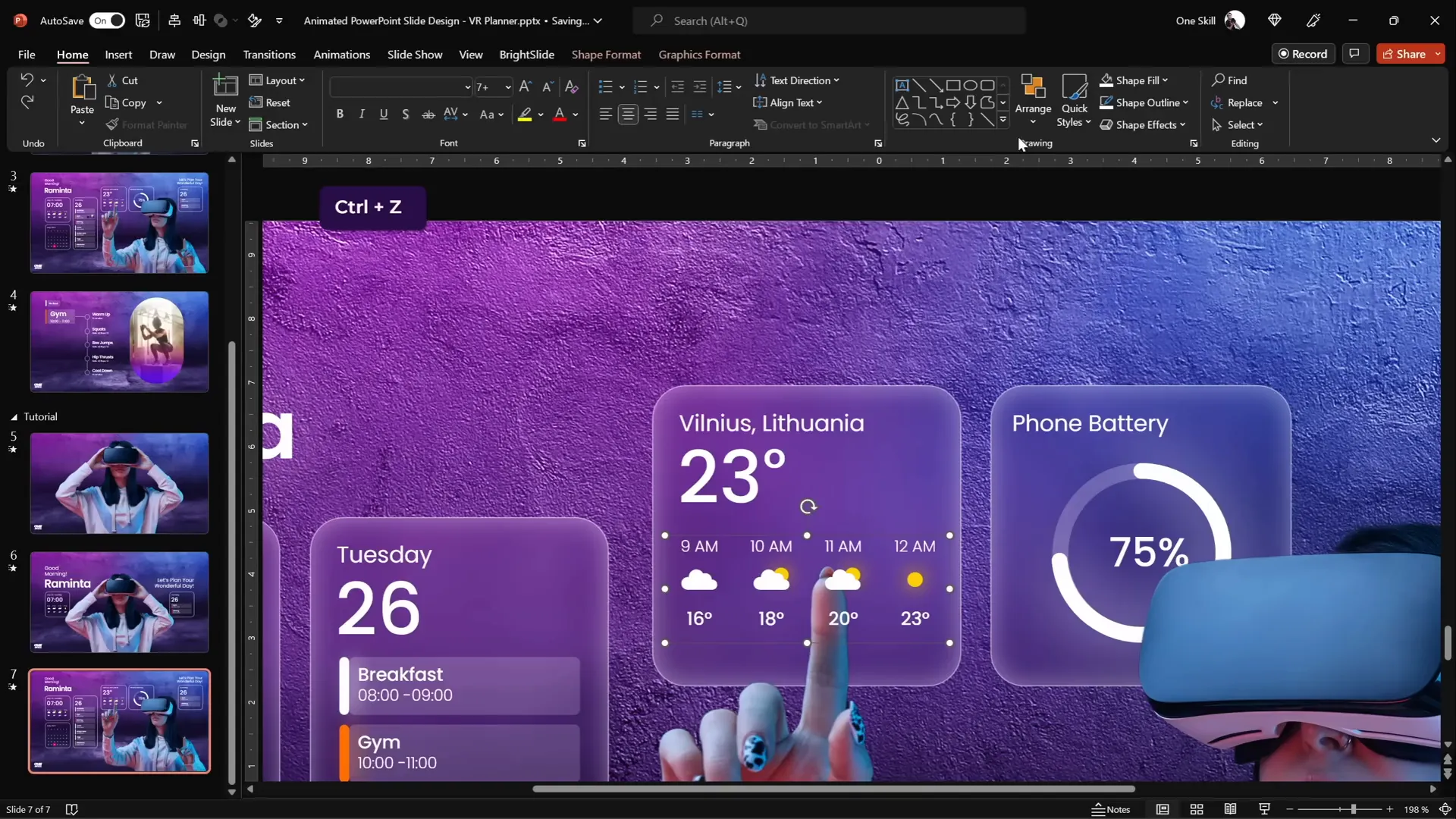 Widgets positioned below slide to fly up with morph