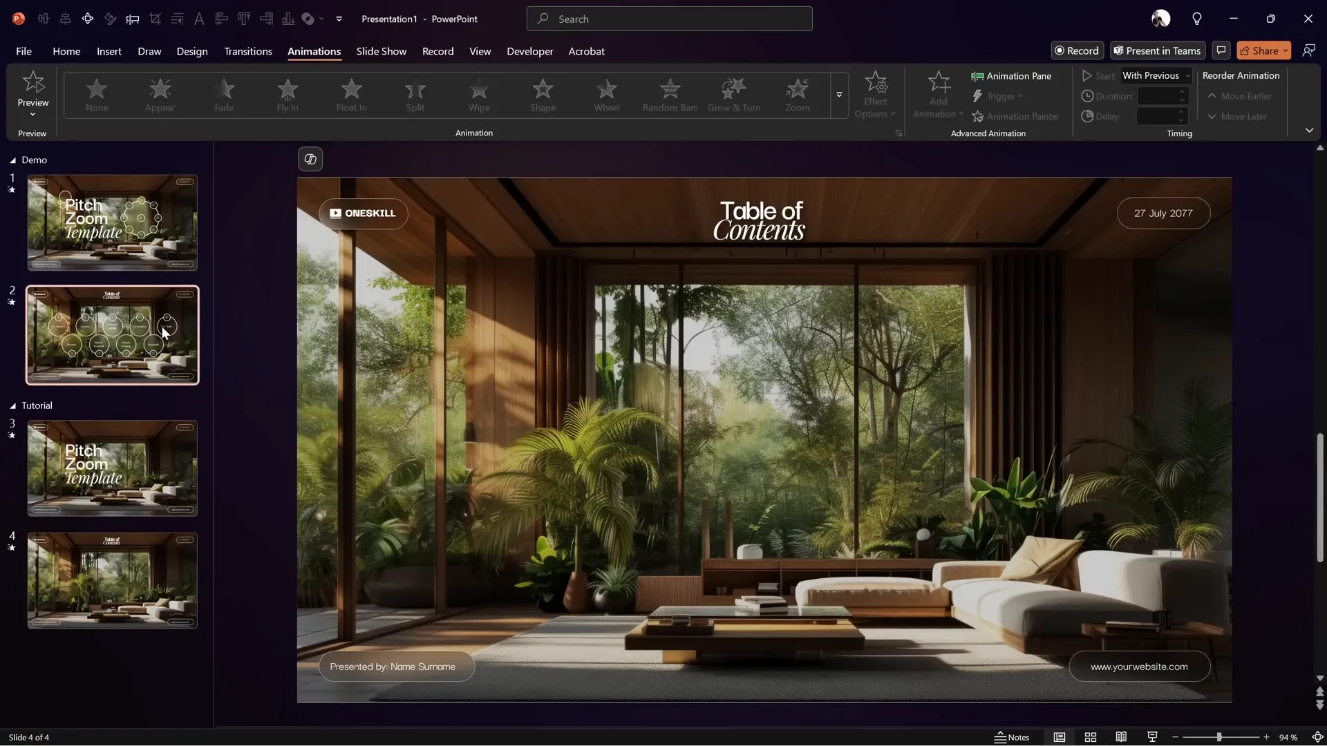 Table of contents text box positioned for morph transition