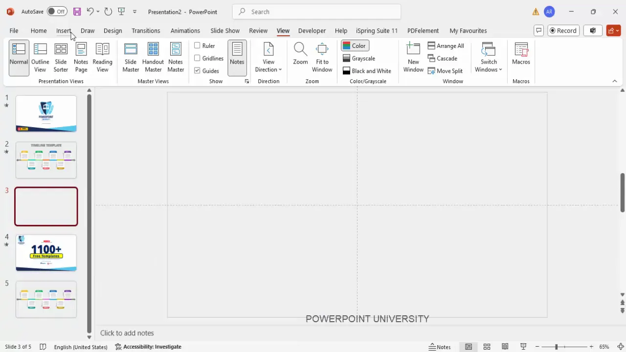 PowerPoint slide with light background and guides enabled