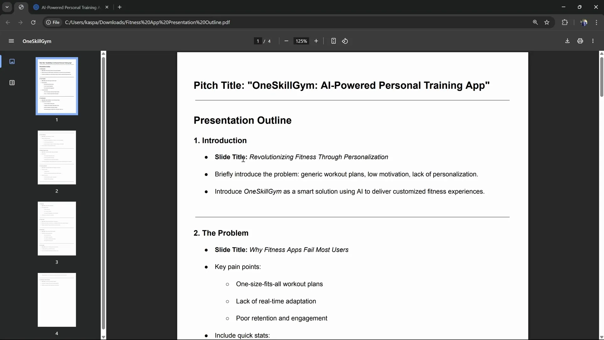 Uploading PDF pitch deck outline to Prezi AI