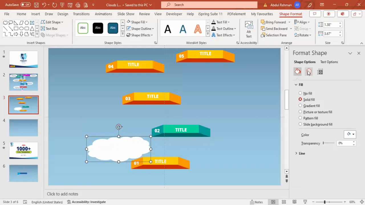 Adding and formatting cloud shapes with shadows