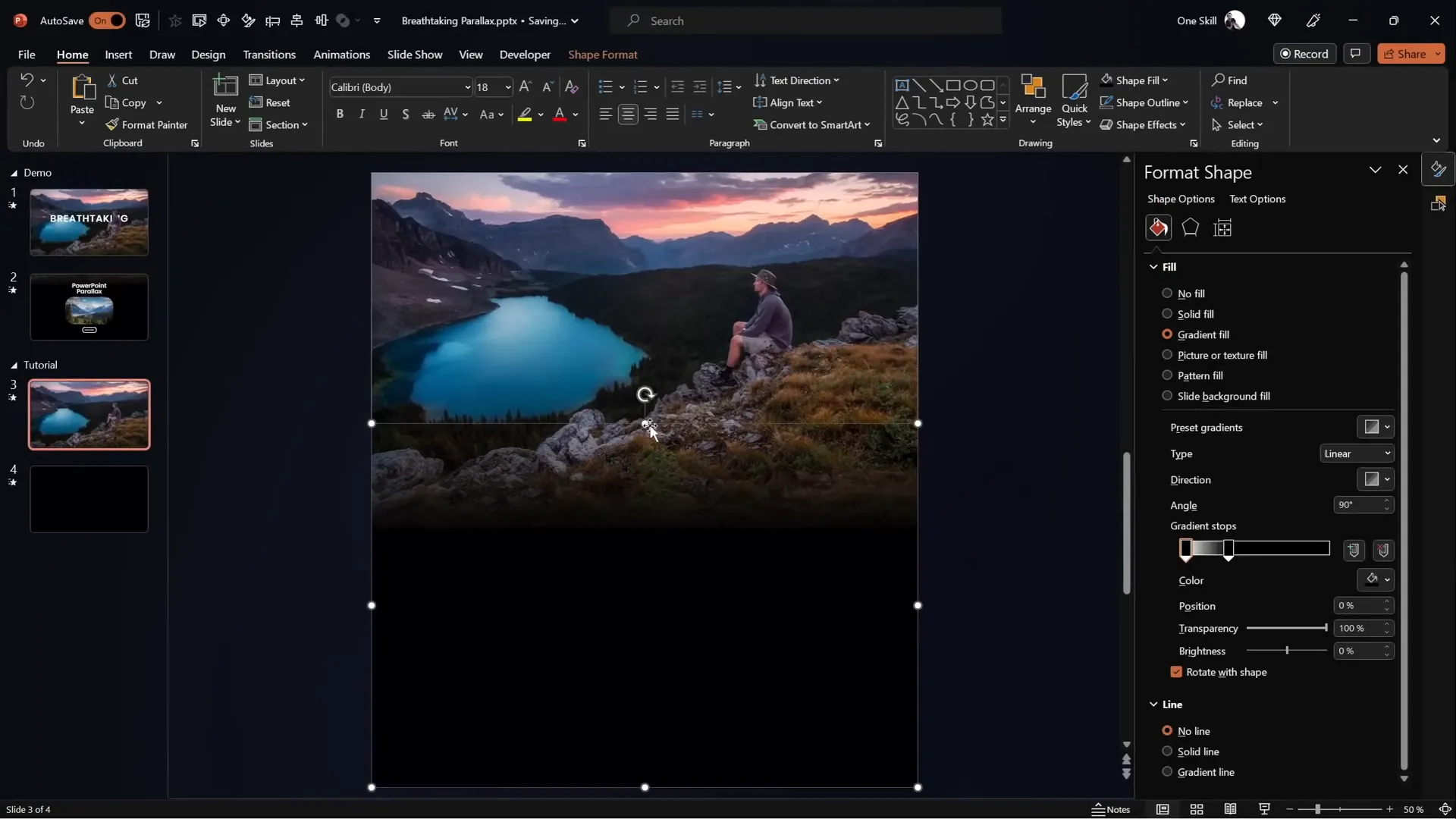 Gradient fill applied to rectangle for blending with photo layer
