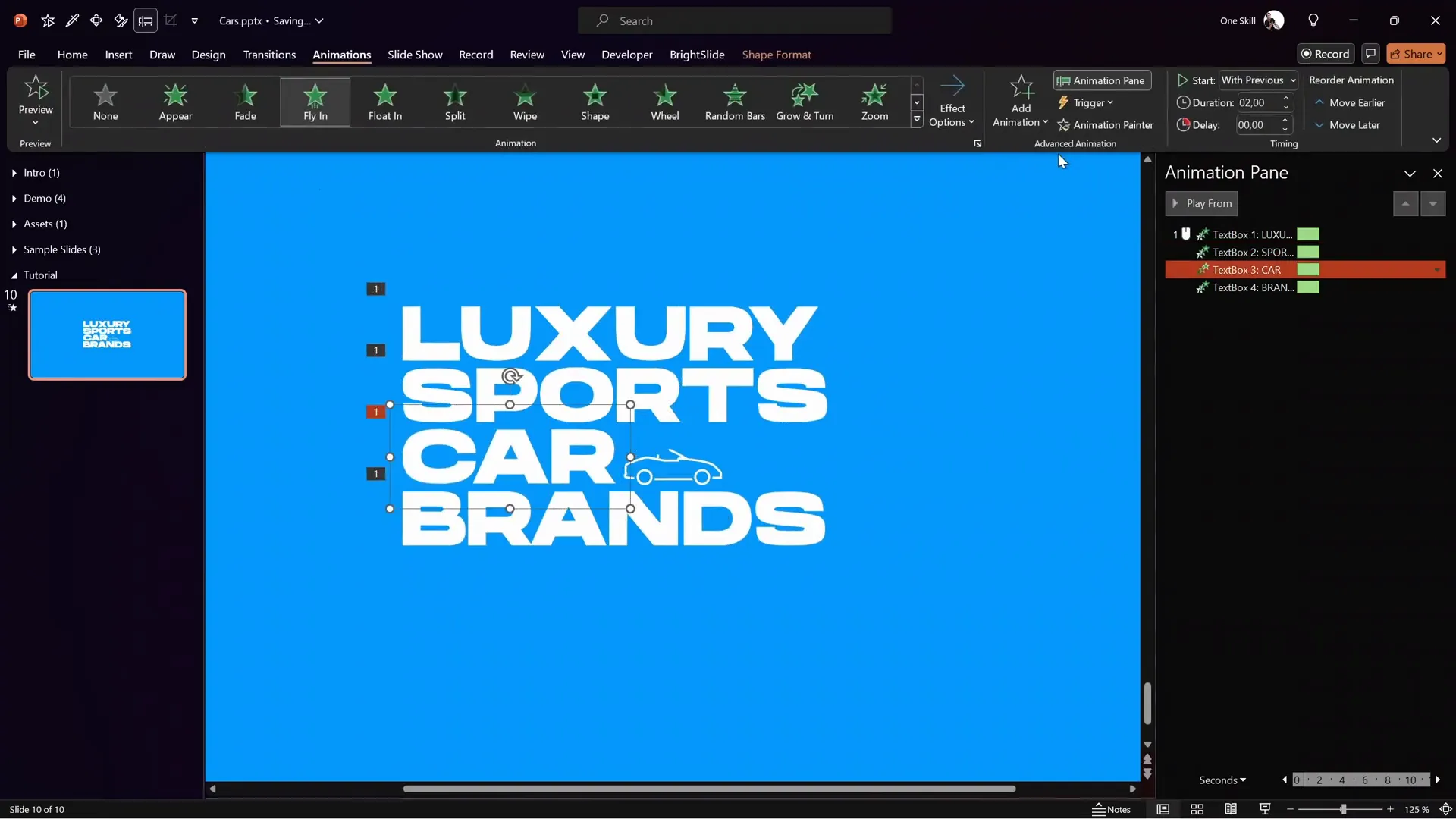 Animating title text boxes with fly-in and bounce effects