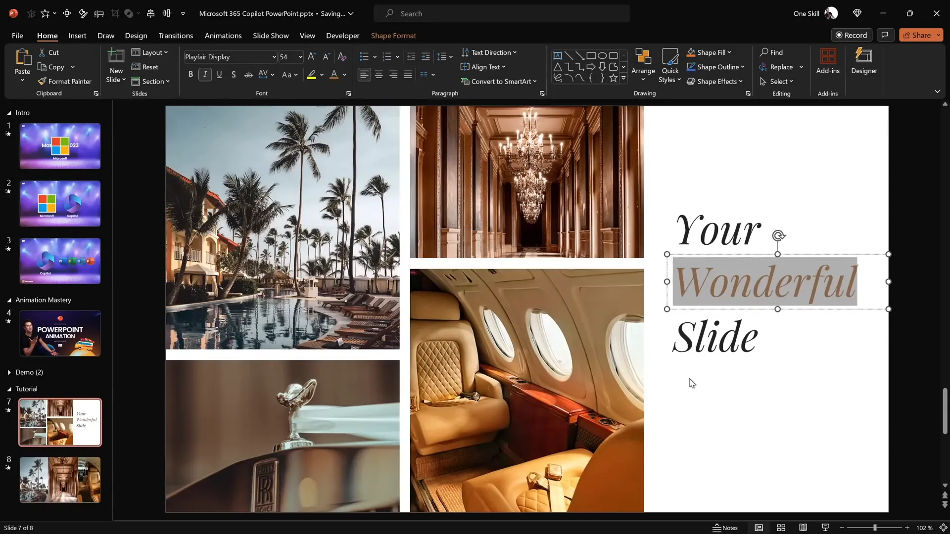 Three text boxes aligned and distributed vertically on the right side of slide