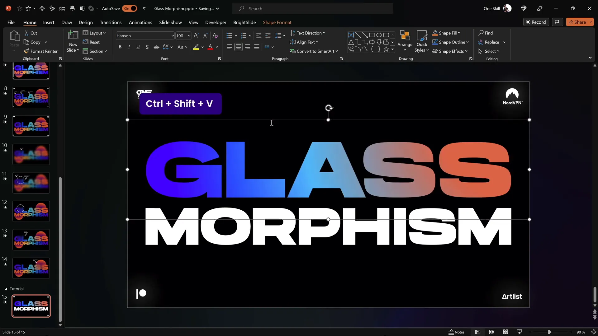 Applying gradient fill to text using copy and paste style shortcuts