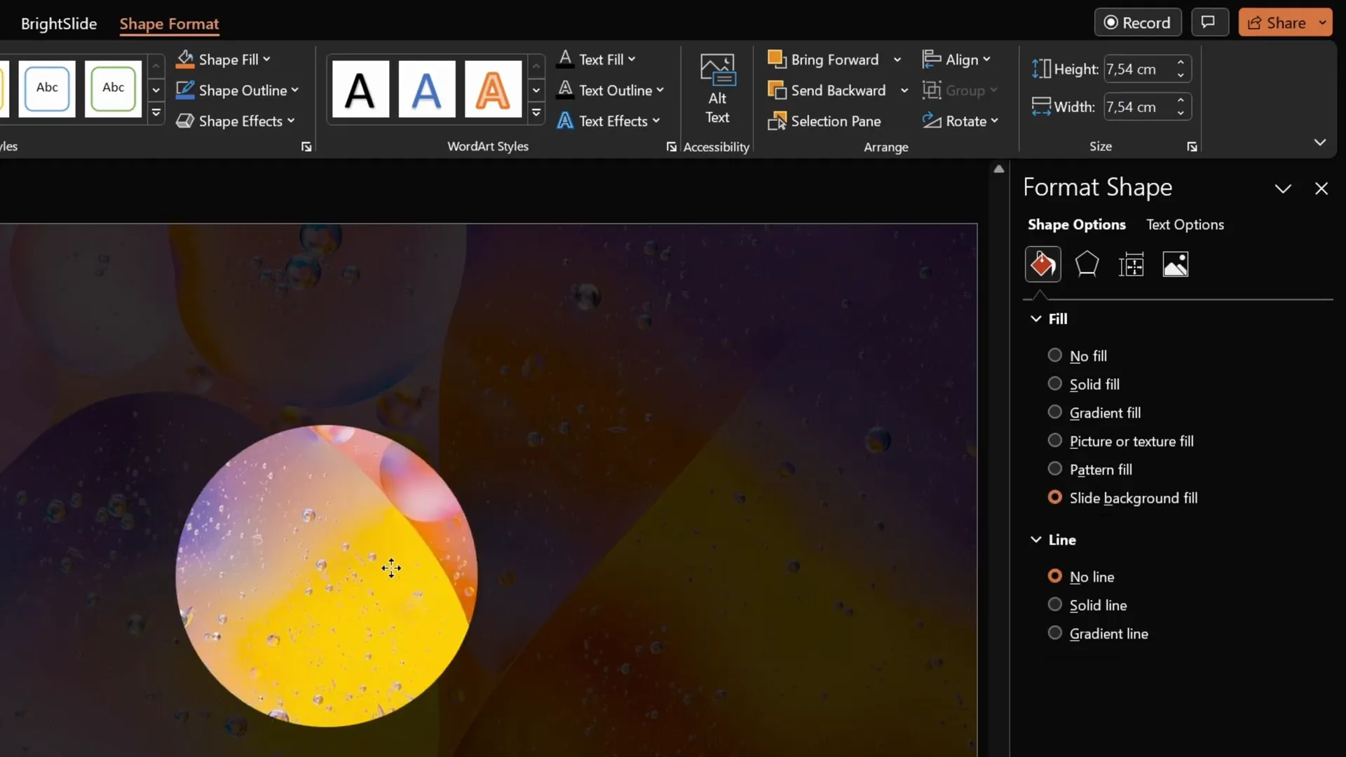 Using slide background fill to fill a shape with the slide's background image
