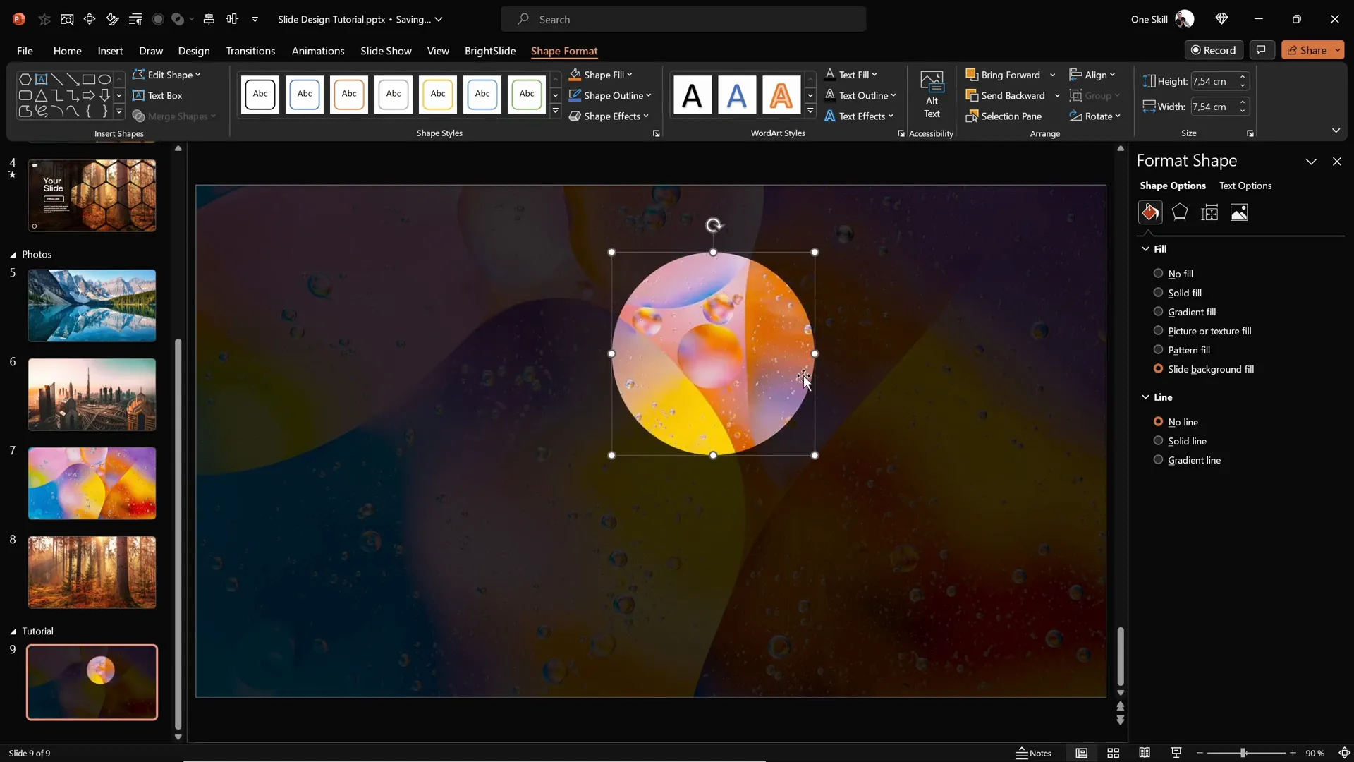 Circle shape filled with slide background fill