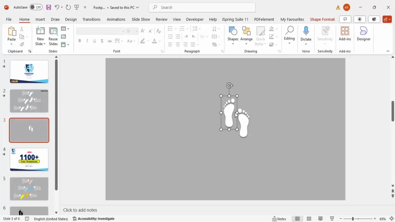 Applying white fill and shadow effect to footprints