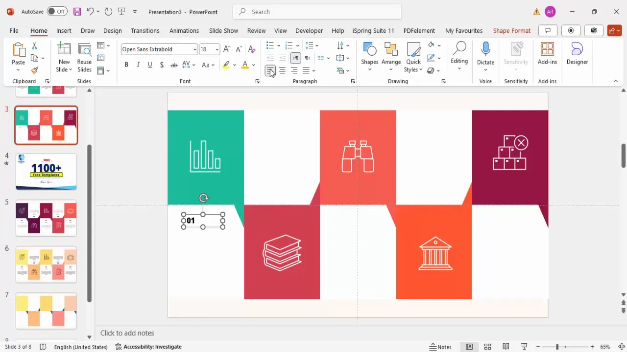 Adding and formatting text elements on infographic options