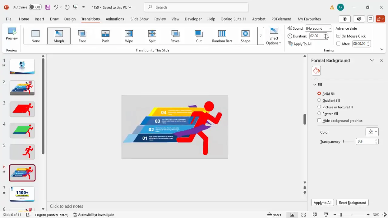 Morph transition applied between slides for smooth animation