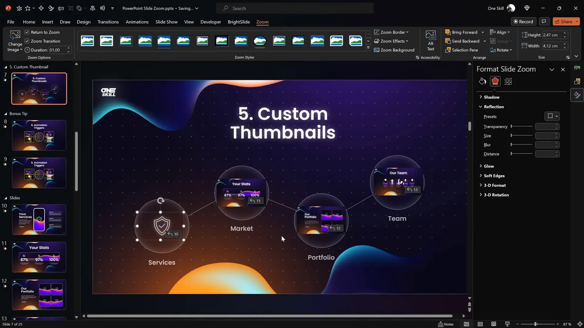 Applying transparent thumbnails to slide zooms over icons
