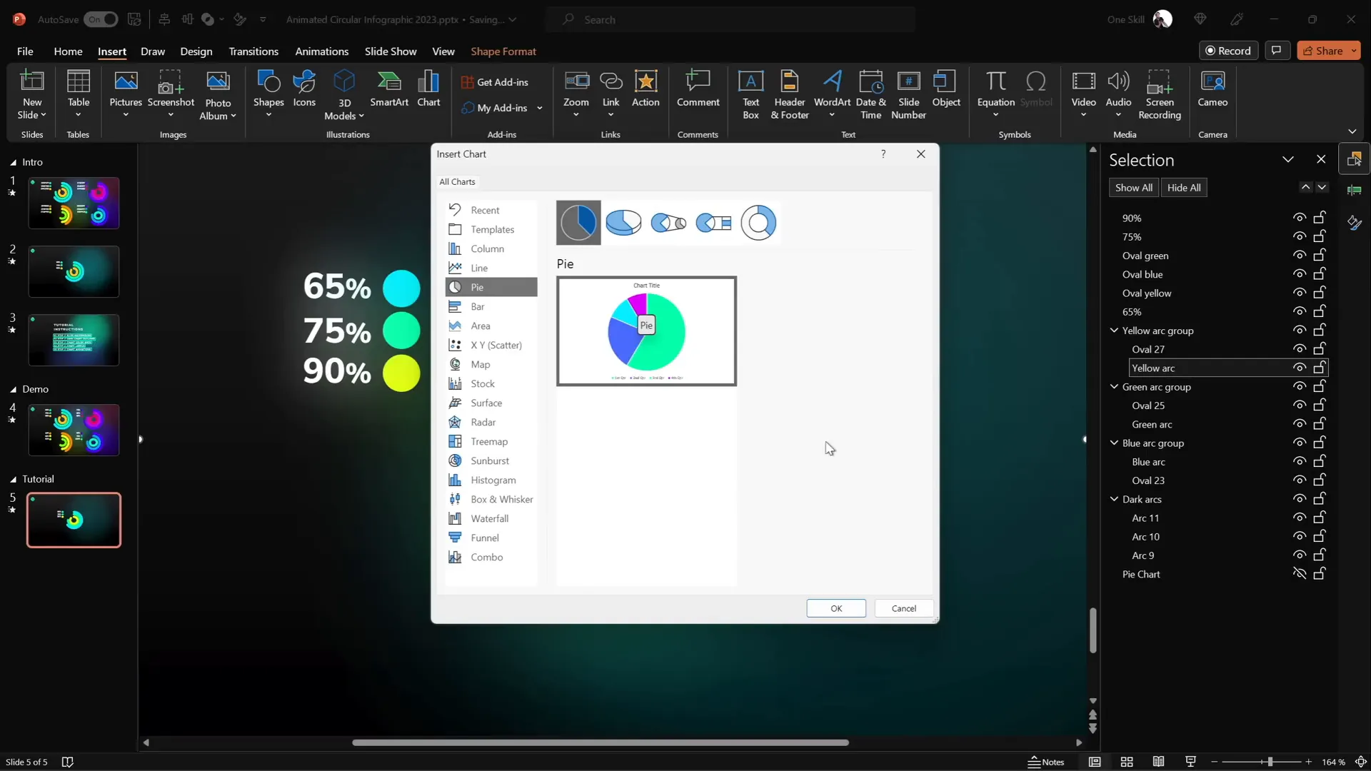 Pie chart used as guide for adjusting donut chart percentages
