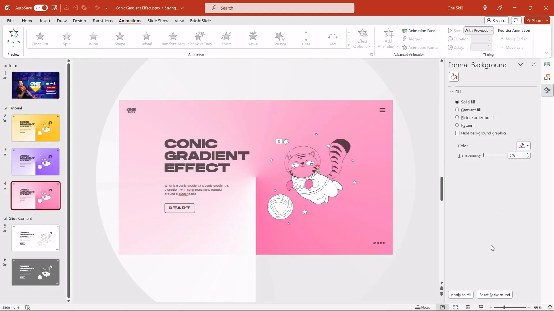PowerPoint slide with changed background color showing different gradient effects