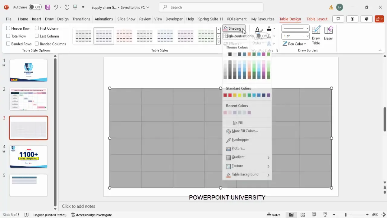 Formatting table borders and shading in PowerPoint