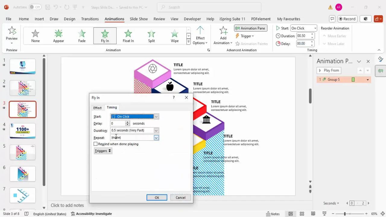 Setting up fly-in animation for 3D blocks