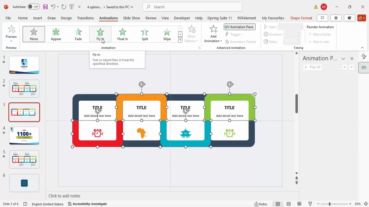Applying Fly In and Zoom animations to PowerPoint infographic options