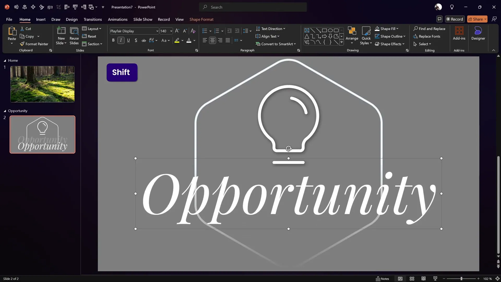 Adding and styling text box below icon in PowerPoint