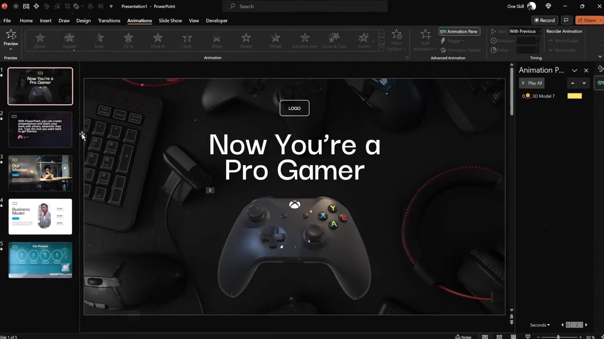 Five PowerPoint slides designed in 10 minutes