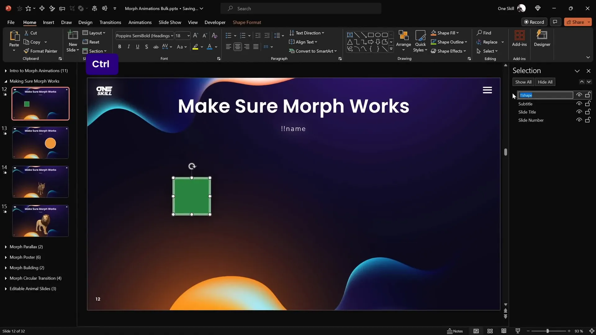 Using same object names with double exclamation marks for morph