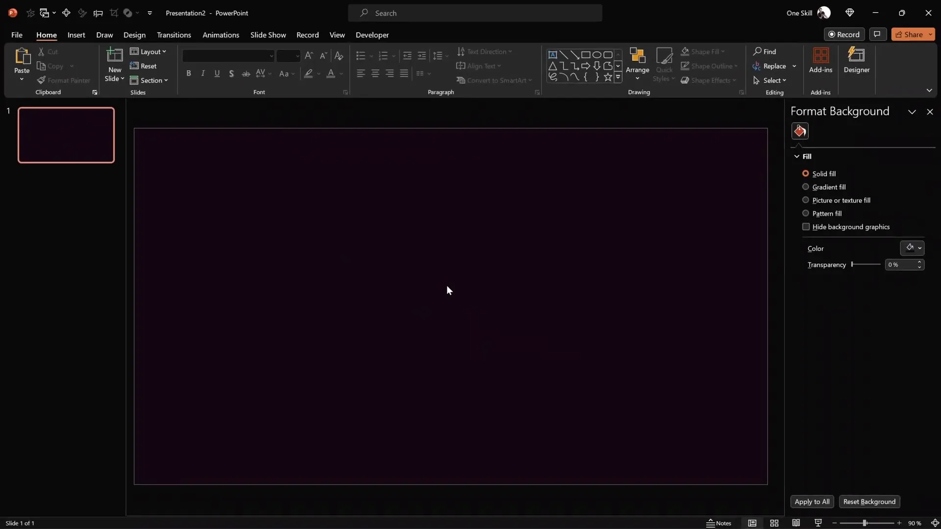 Setting slide background color using hex codes in PowerPoint
