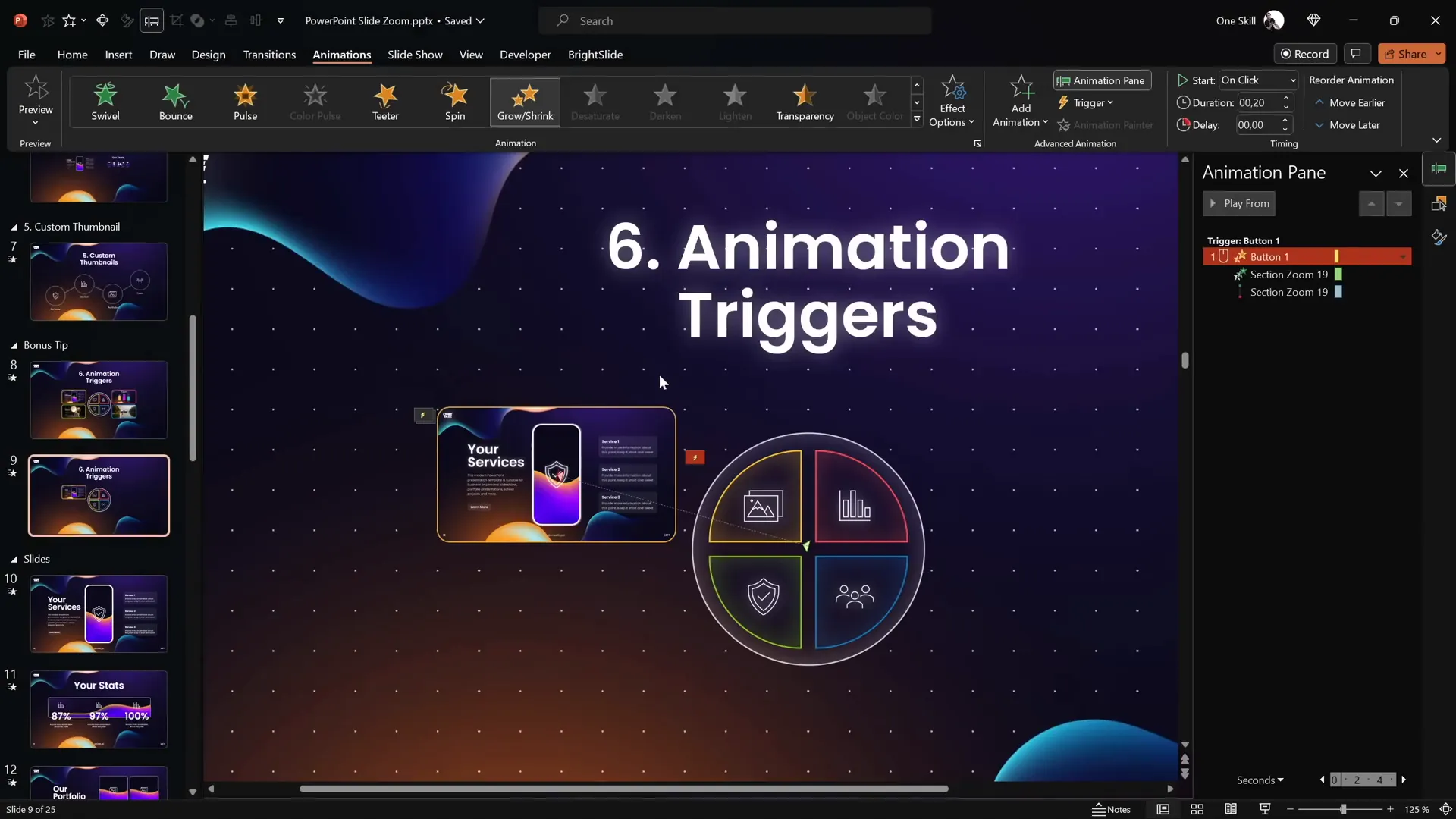 Button triggering Section Zoom with animations