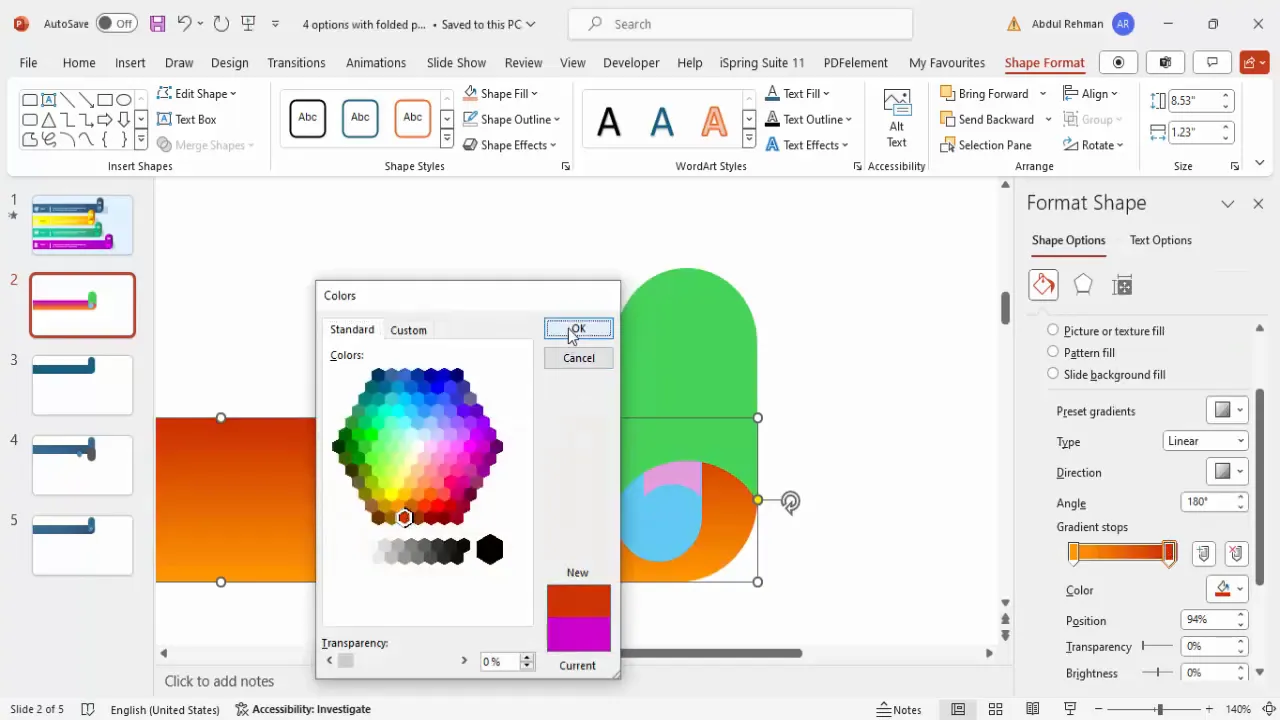 Applying gradient fill for folded paper effect