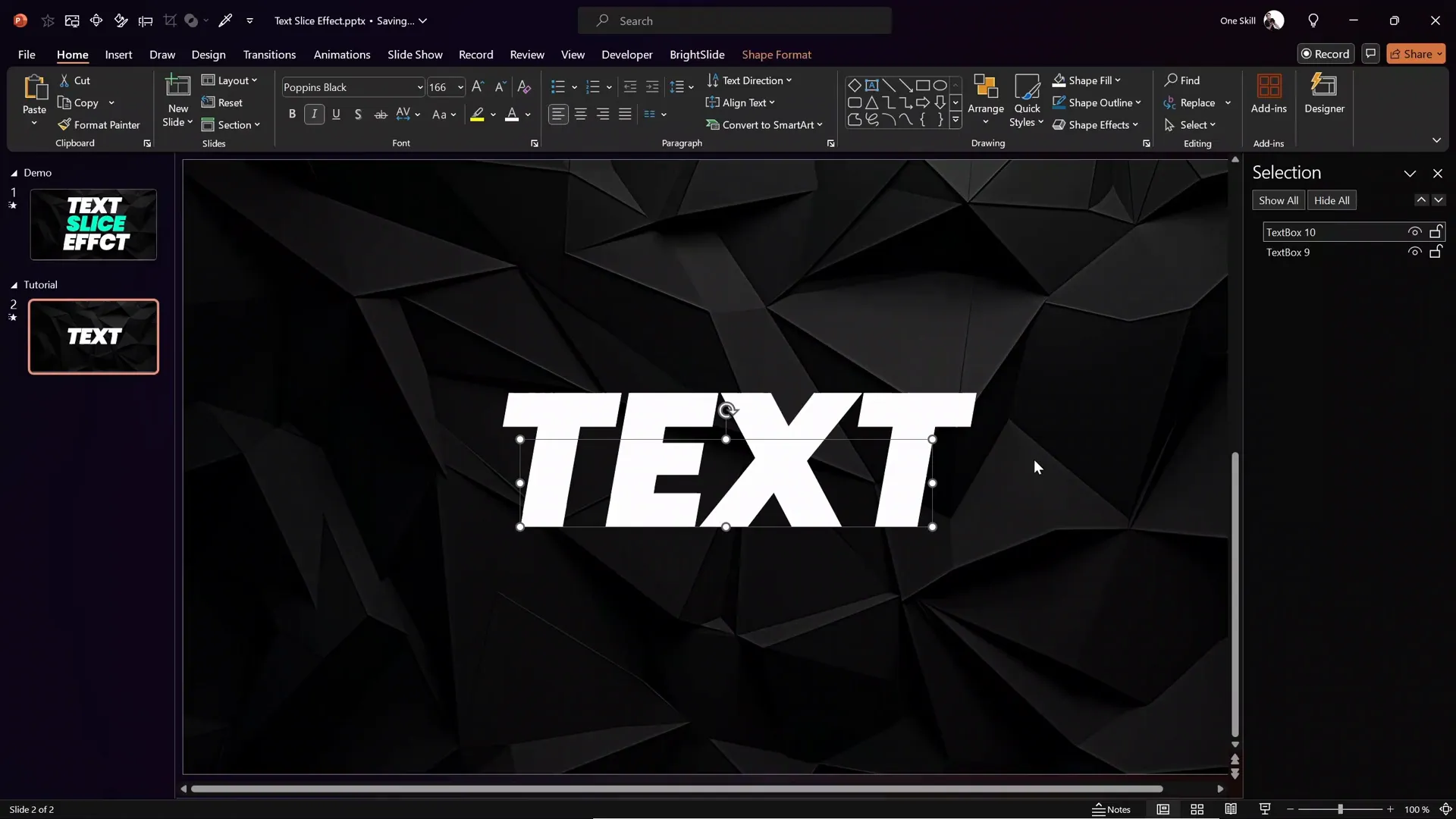 White outline added to sliced text parts to unify appearance