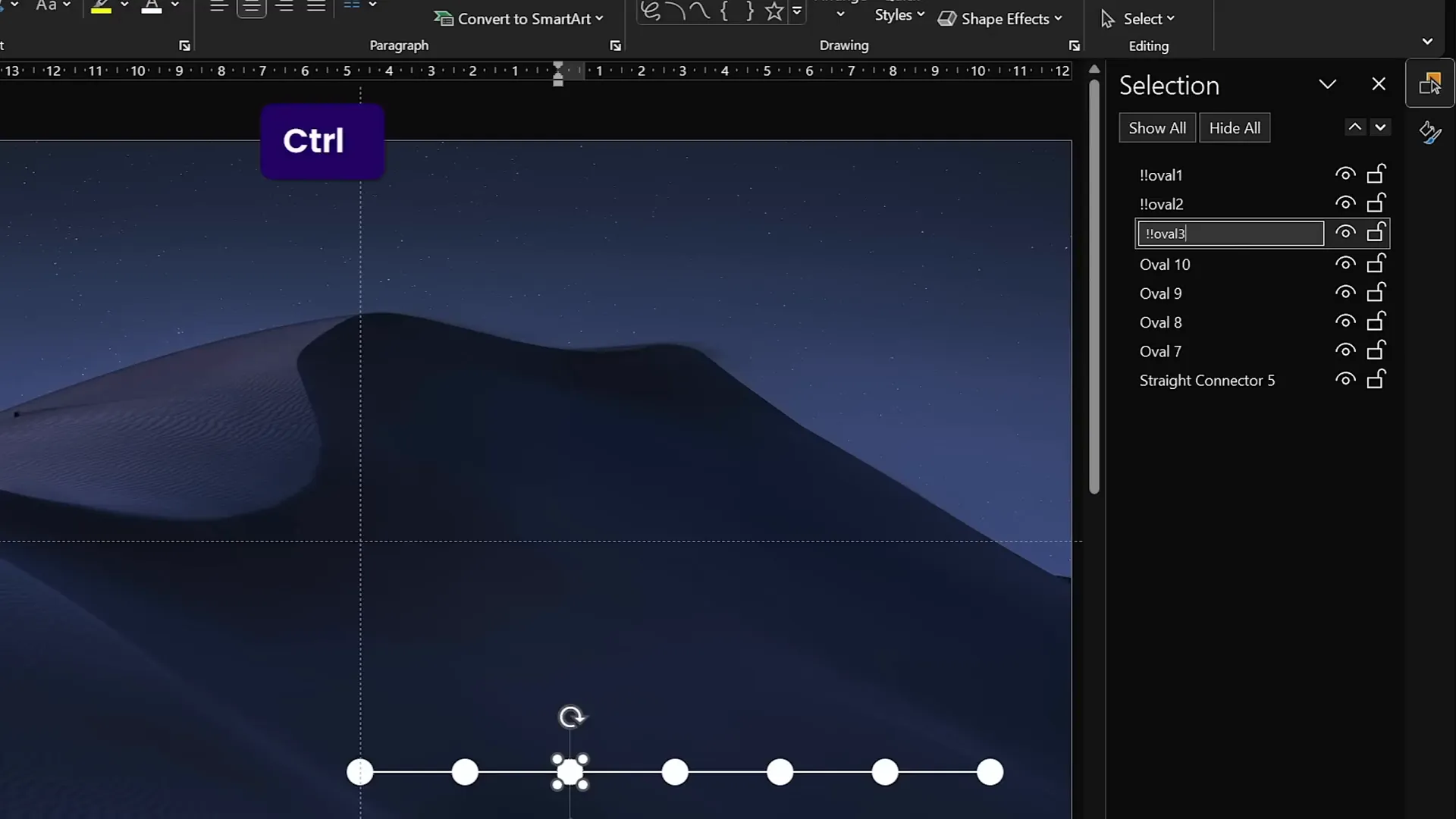Renaming timeline circles in the selection pane for morph transition