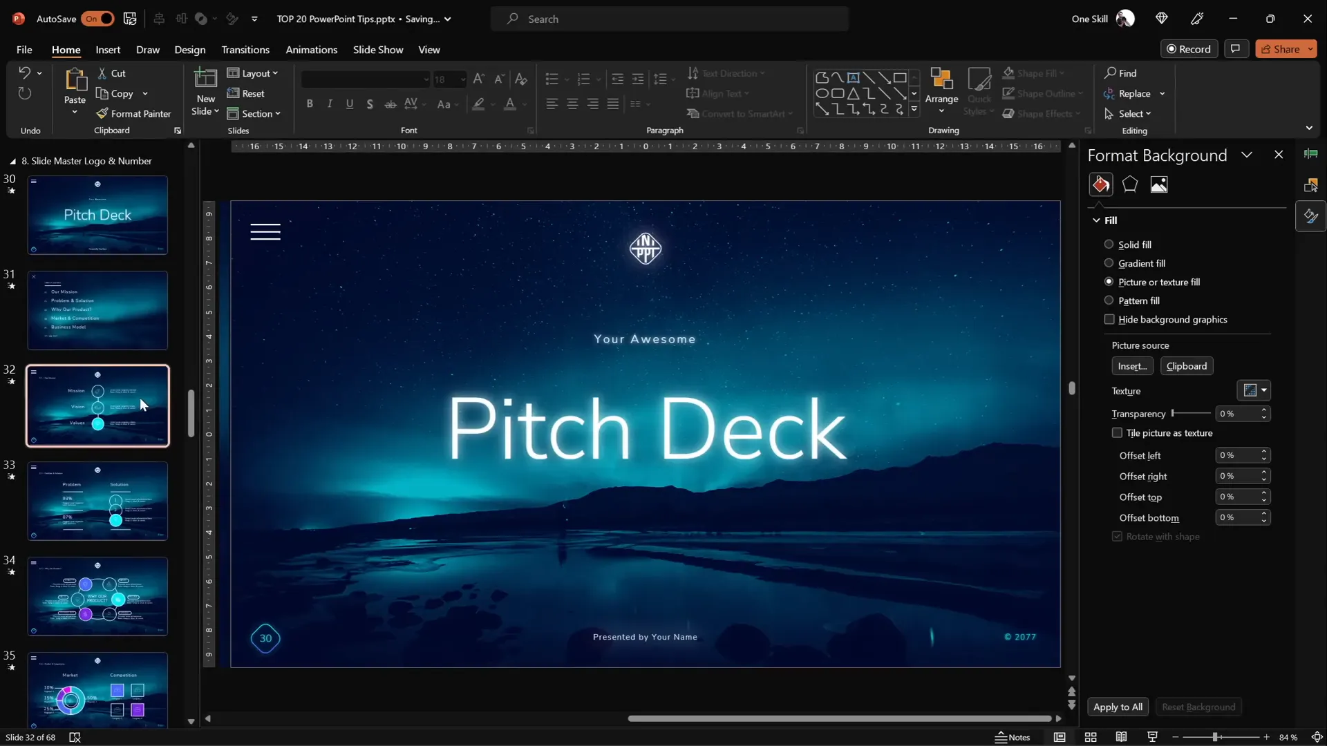 Logo and slide number customization in slide master