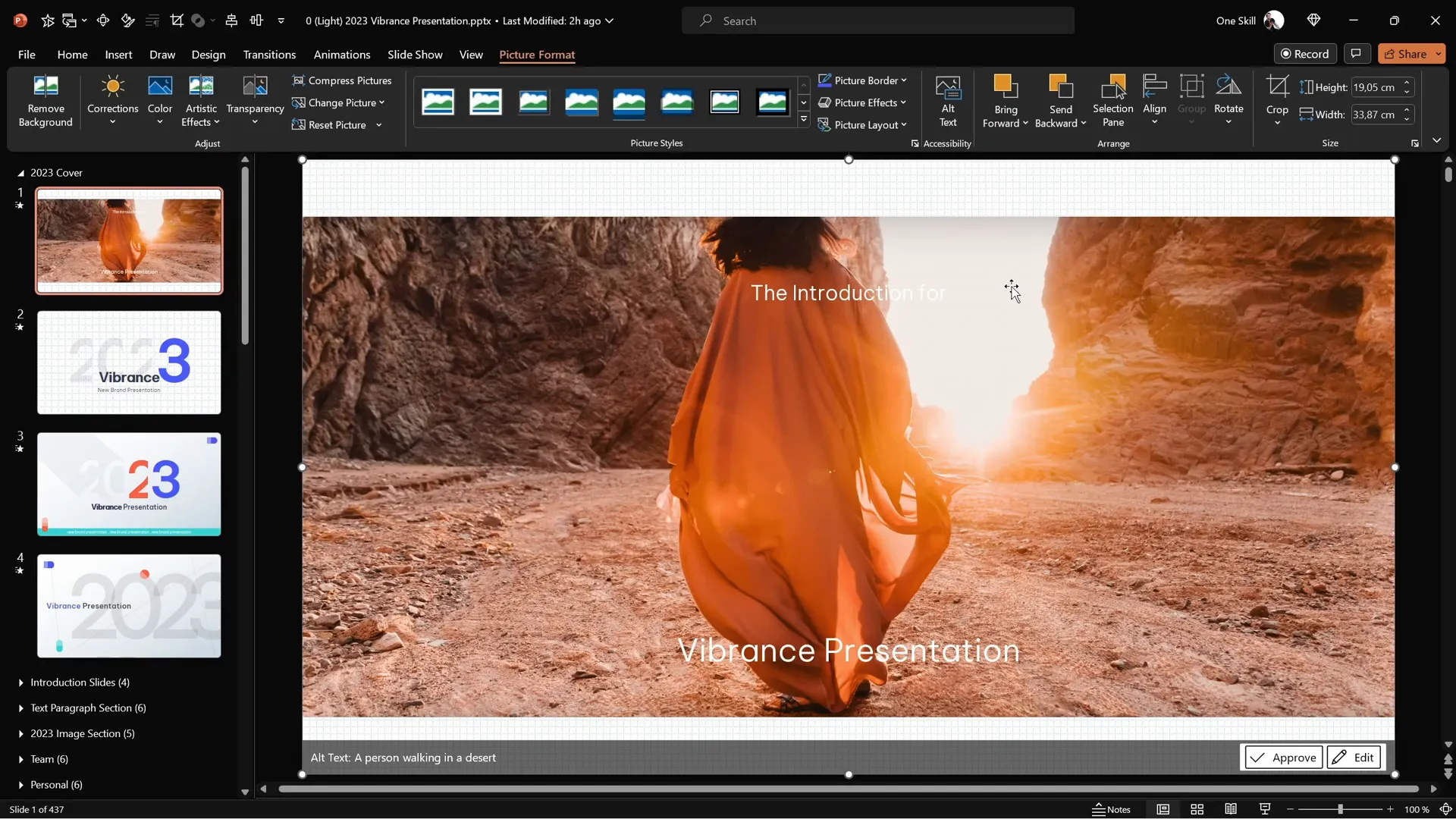 Vibrance PowerPoint template slide with zooming photo