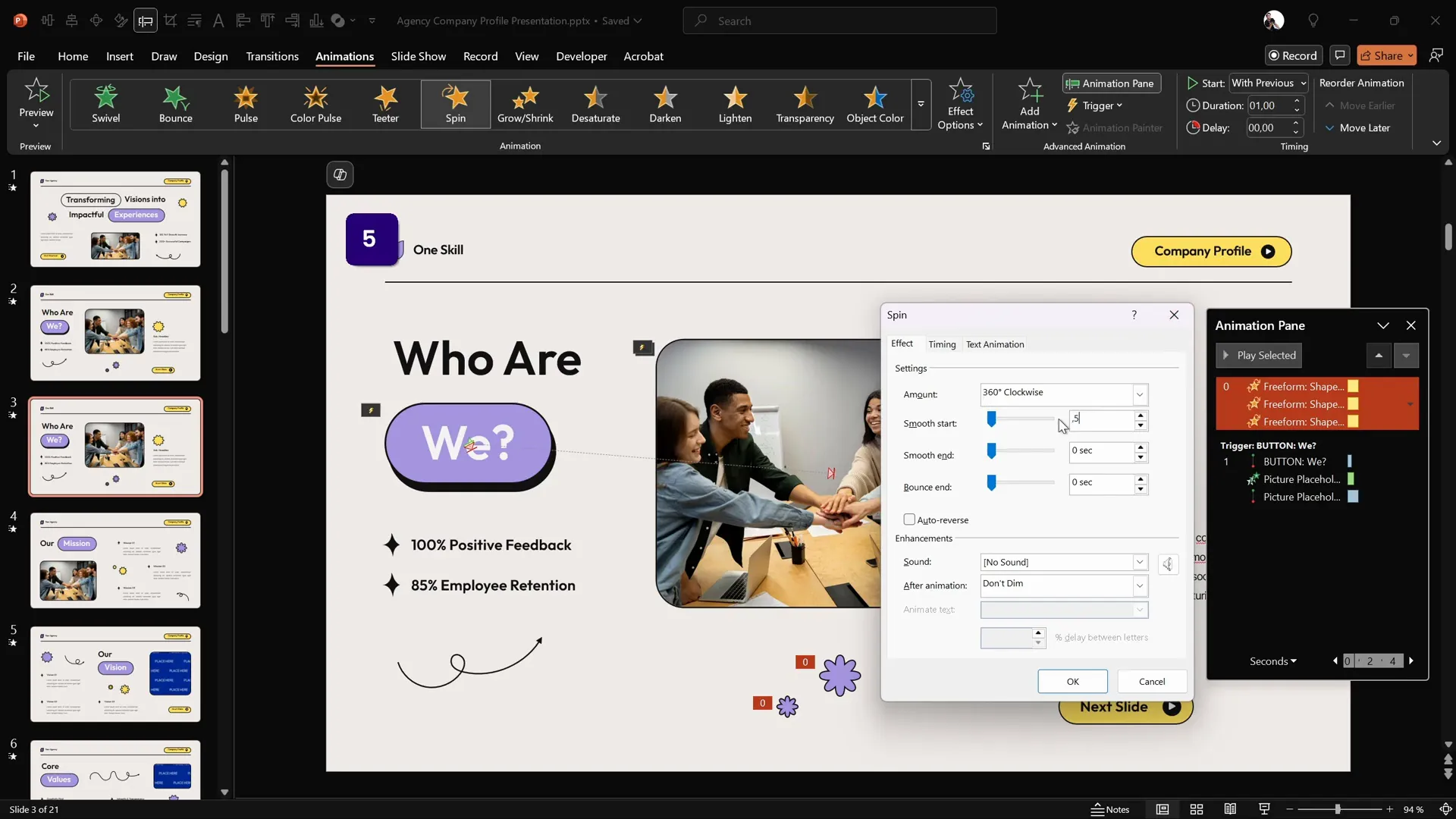 Applying spin animation to multiple star shapes
