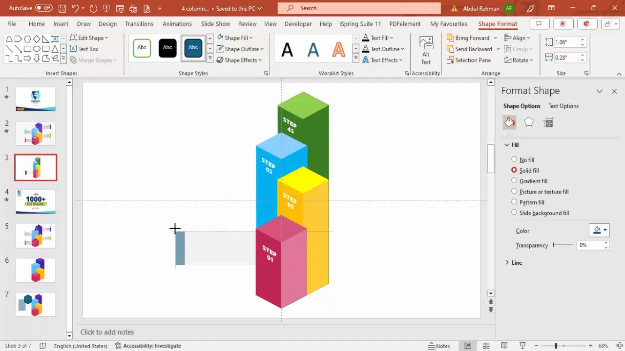 Adding text boxes for step titles and descriptions
