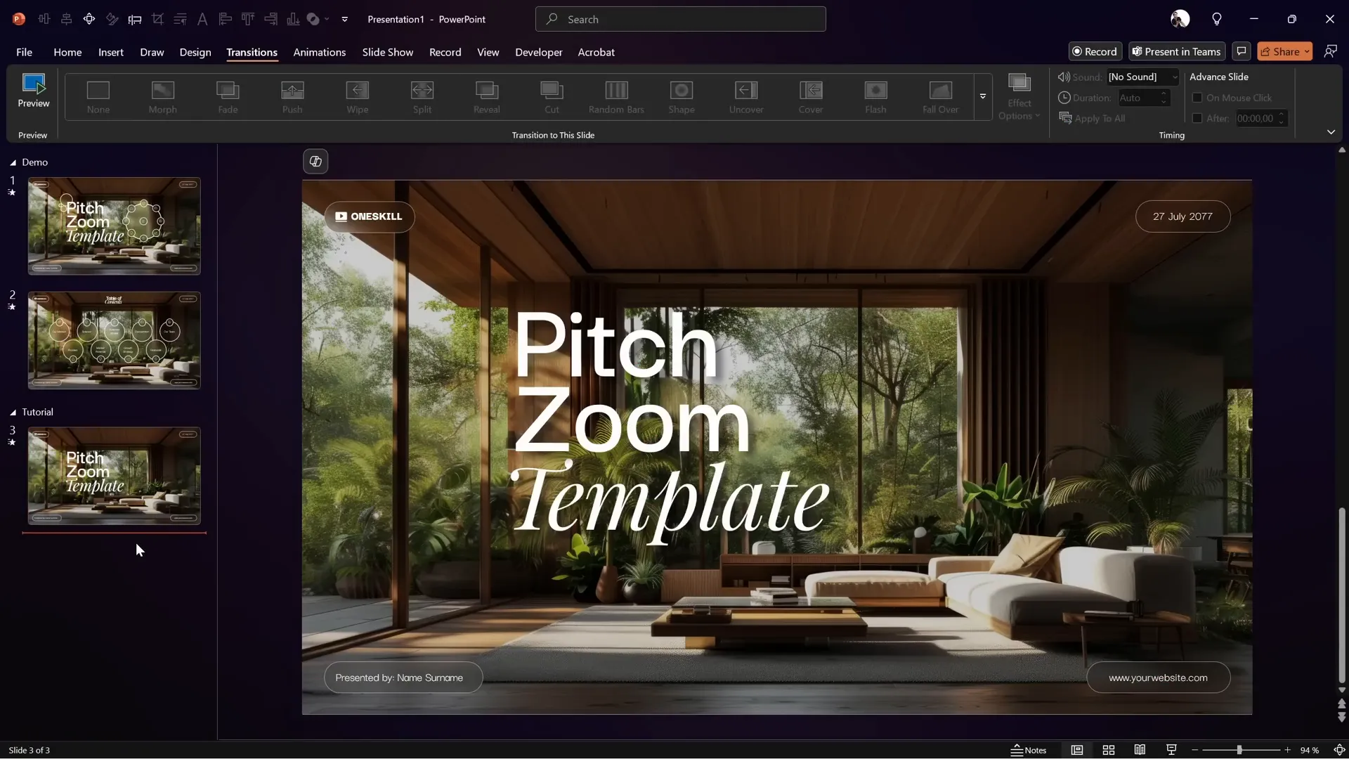 Setting fade transition to the slide