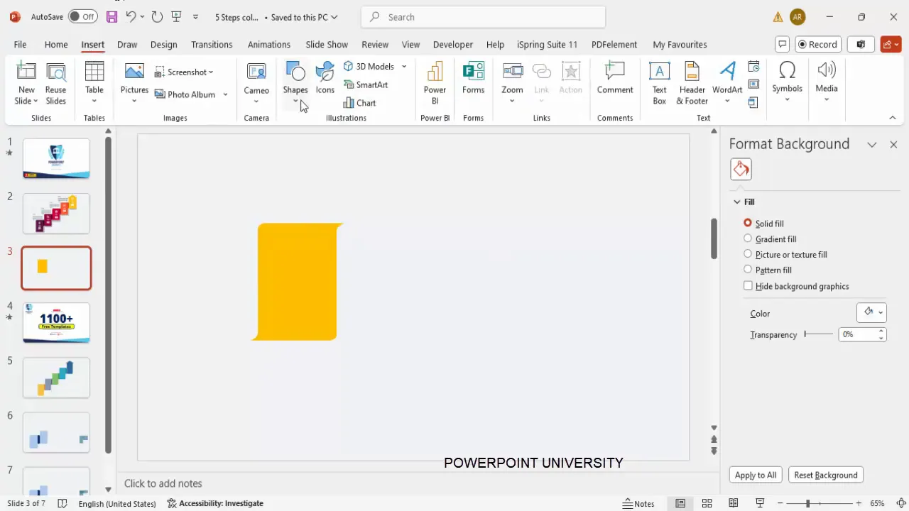 PowerPoint slide with light background ready for custom shape creation