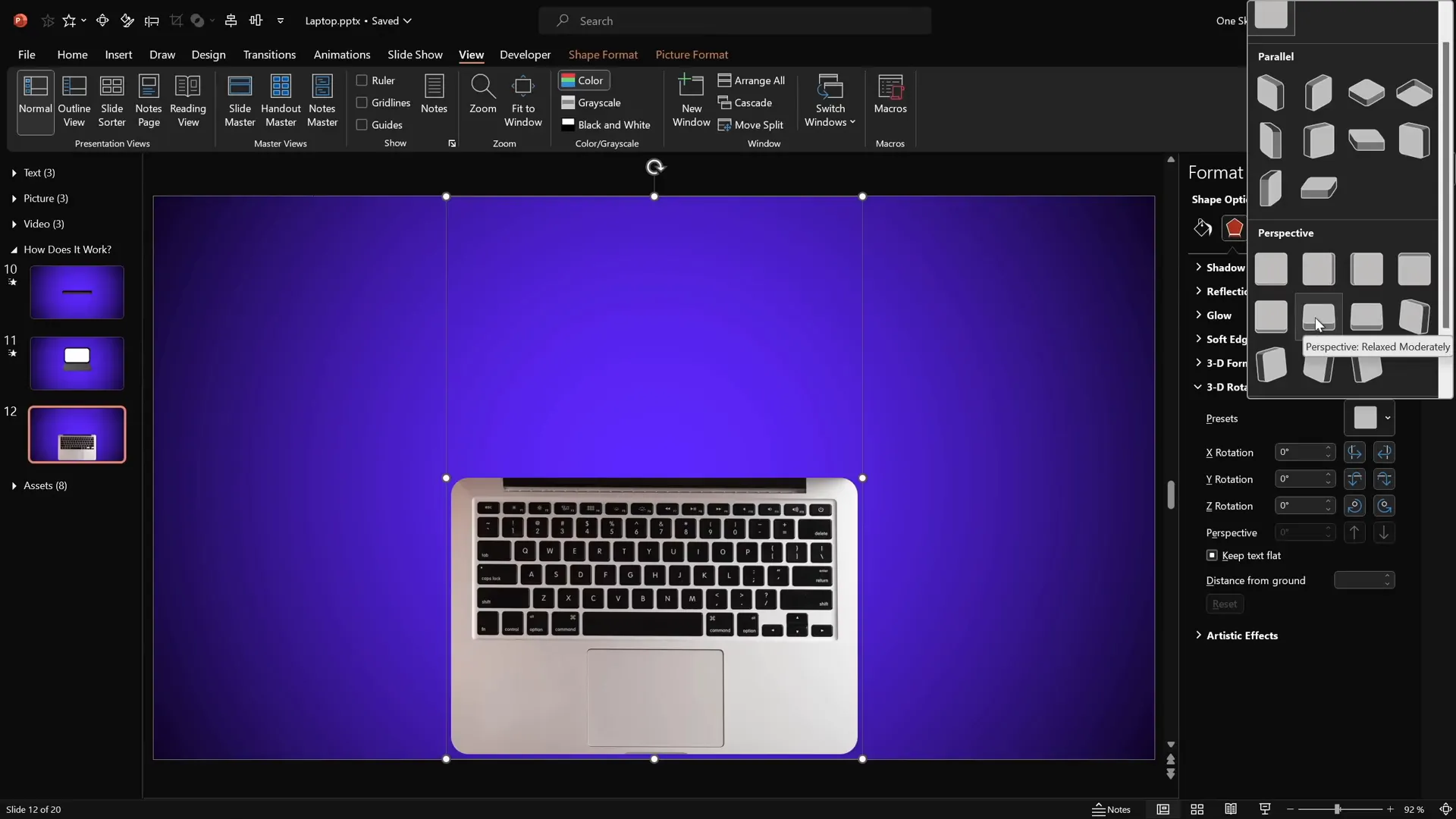Realistic laptop keyboard cropped from photo with 3D rotation