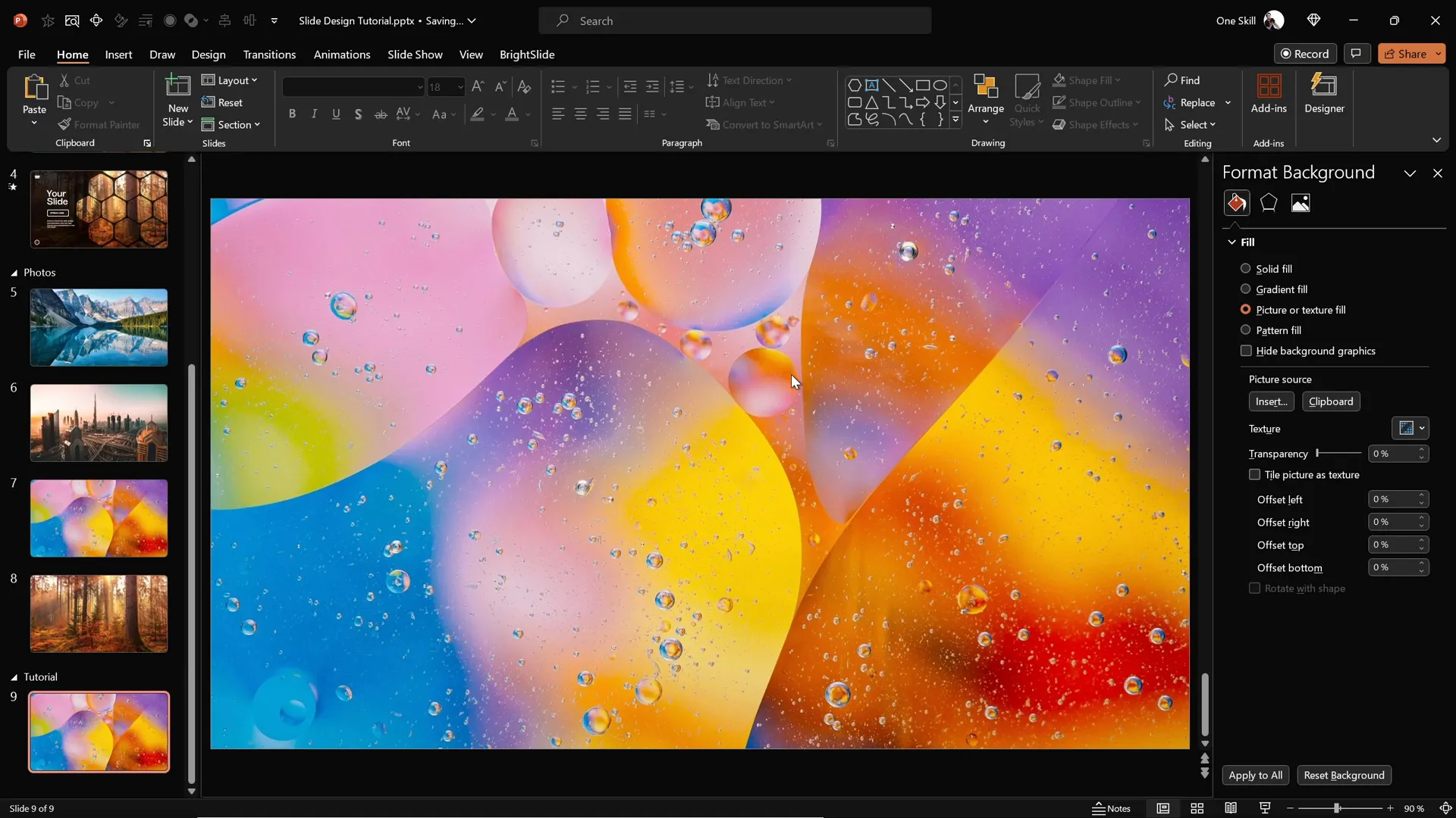 Setting a picture as slide background using Format Background
