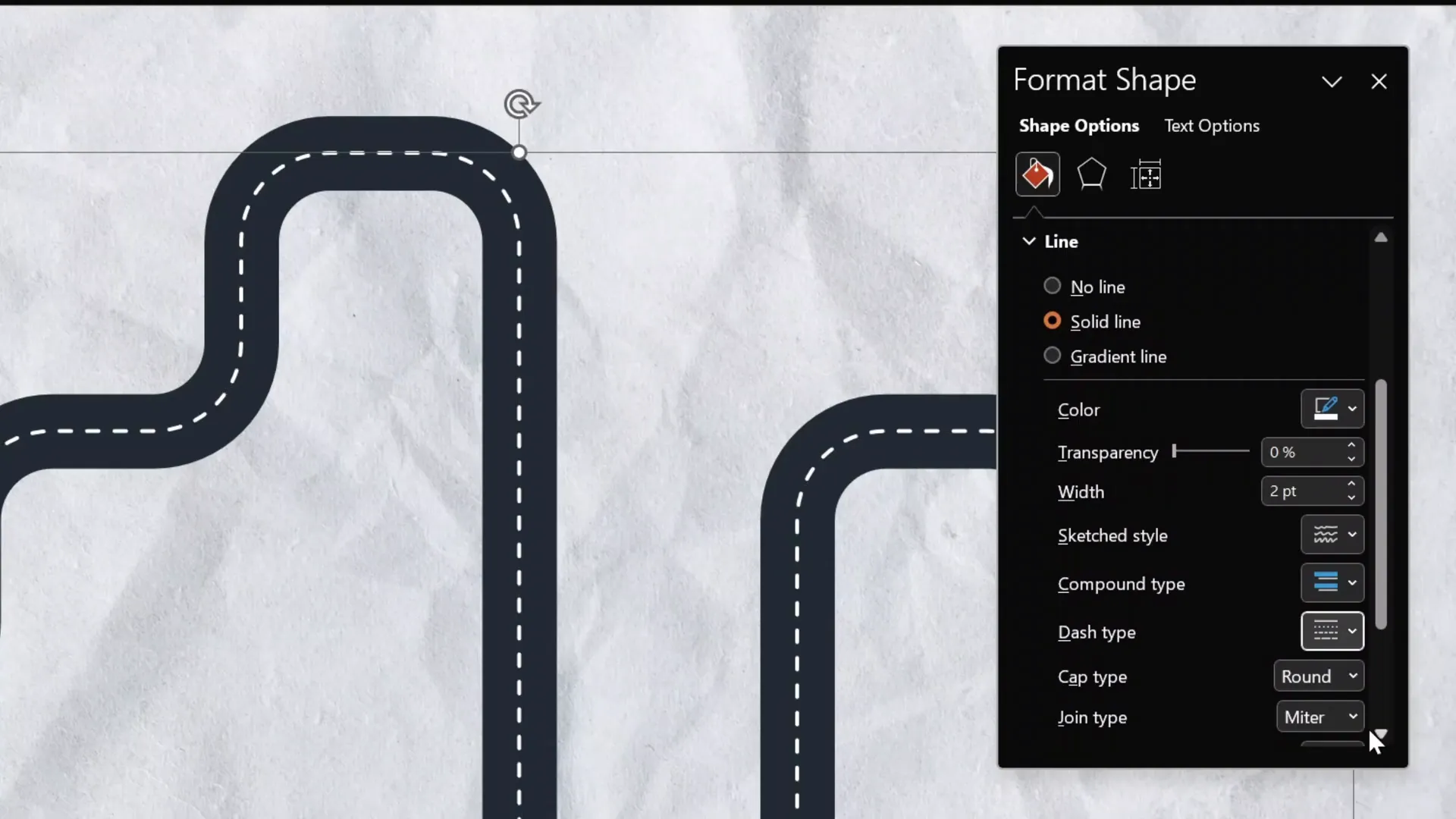 Creating dashed center line on roadmap