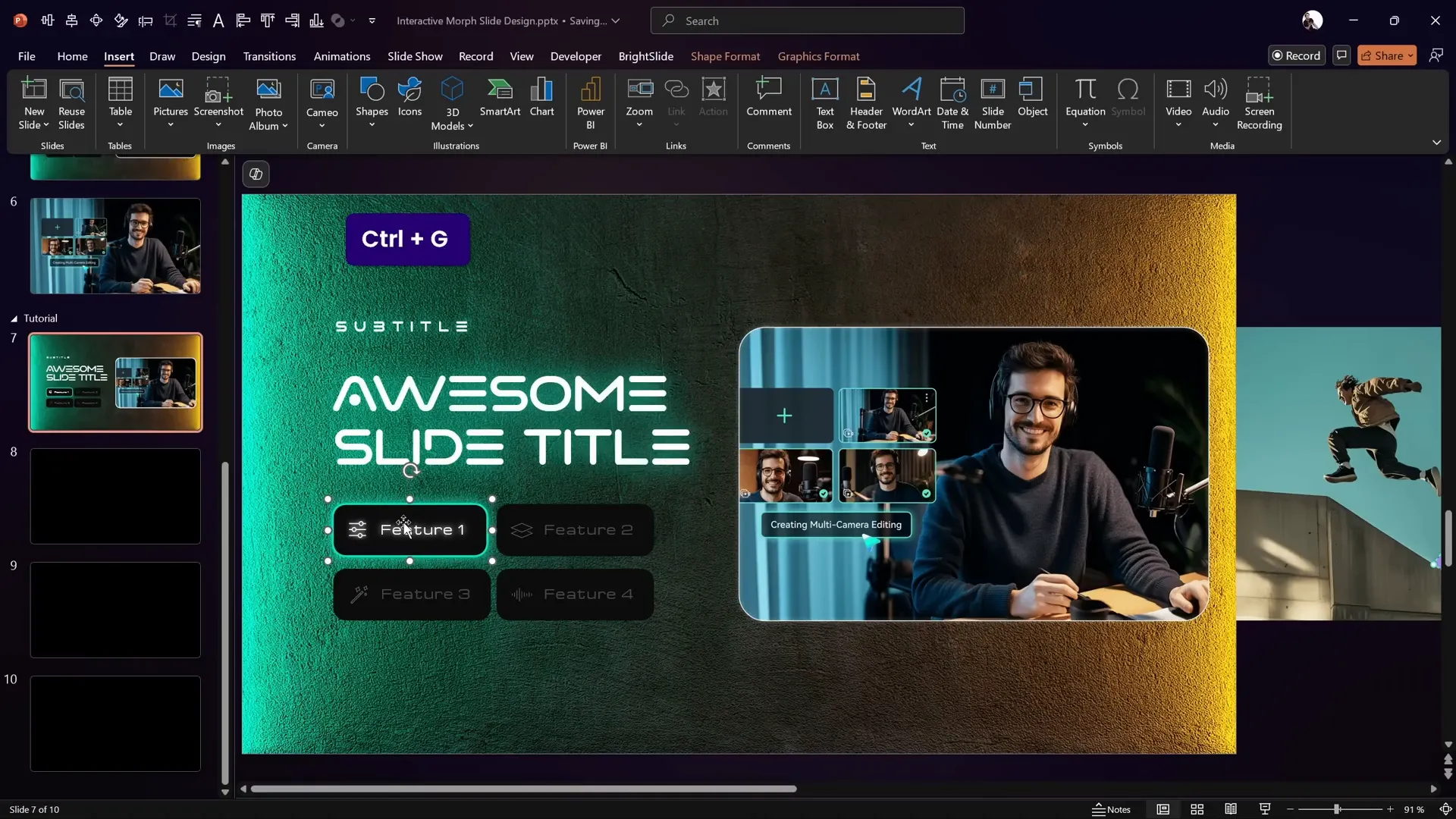 Grouped buttons with icons for morph transition