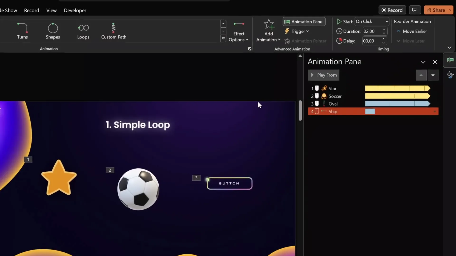 3D ship model motion path animation in PowerPoint