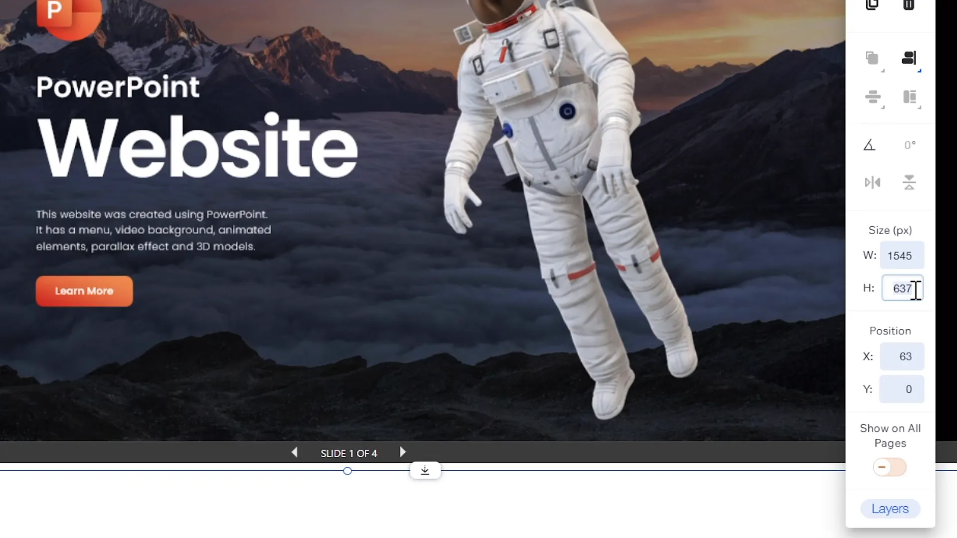 Customizing PowerPoint embed code for full width and height display