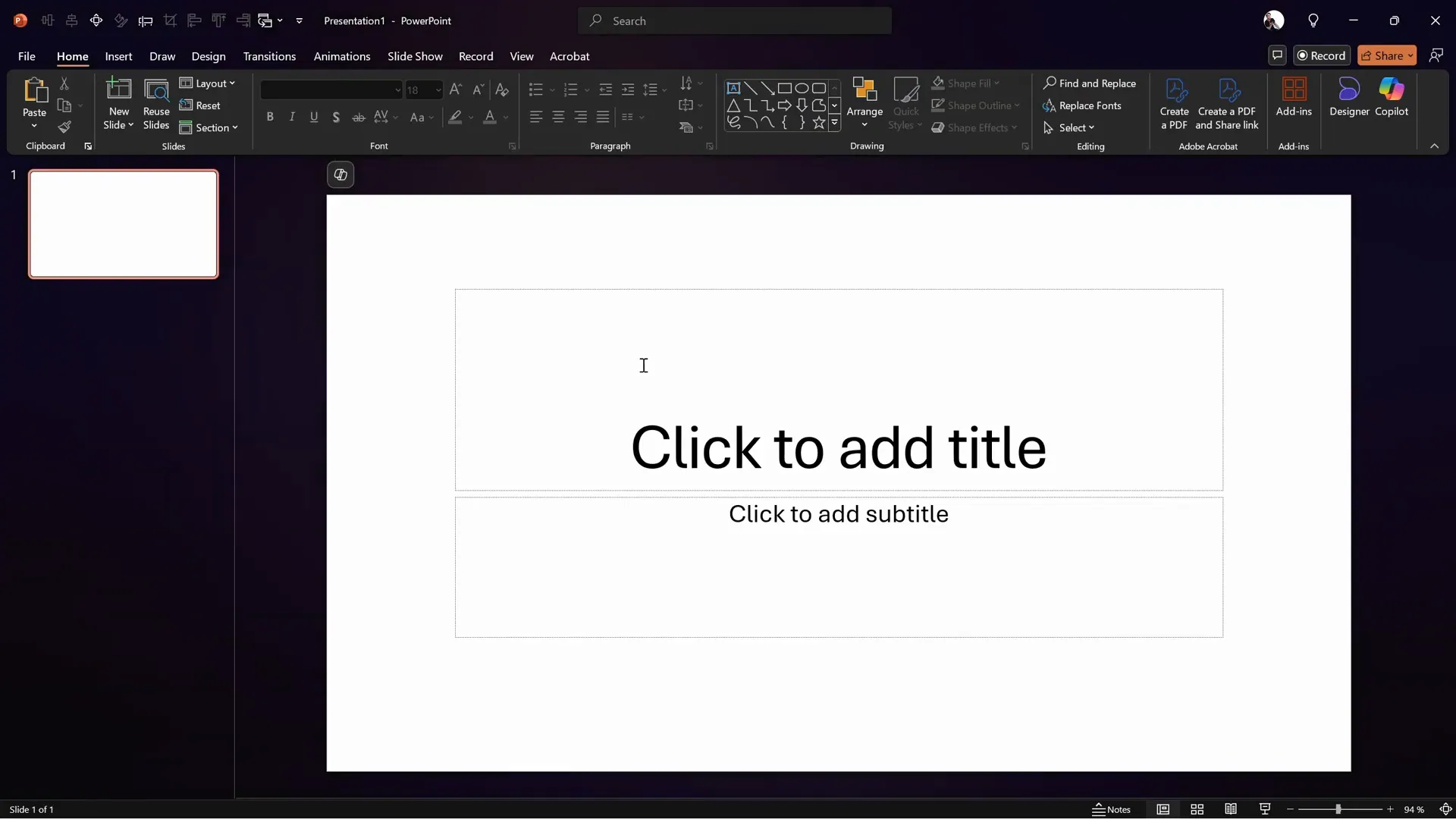 Opening a fresh blank PowerPoint presentation