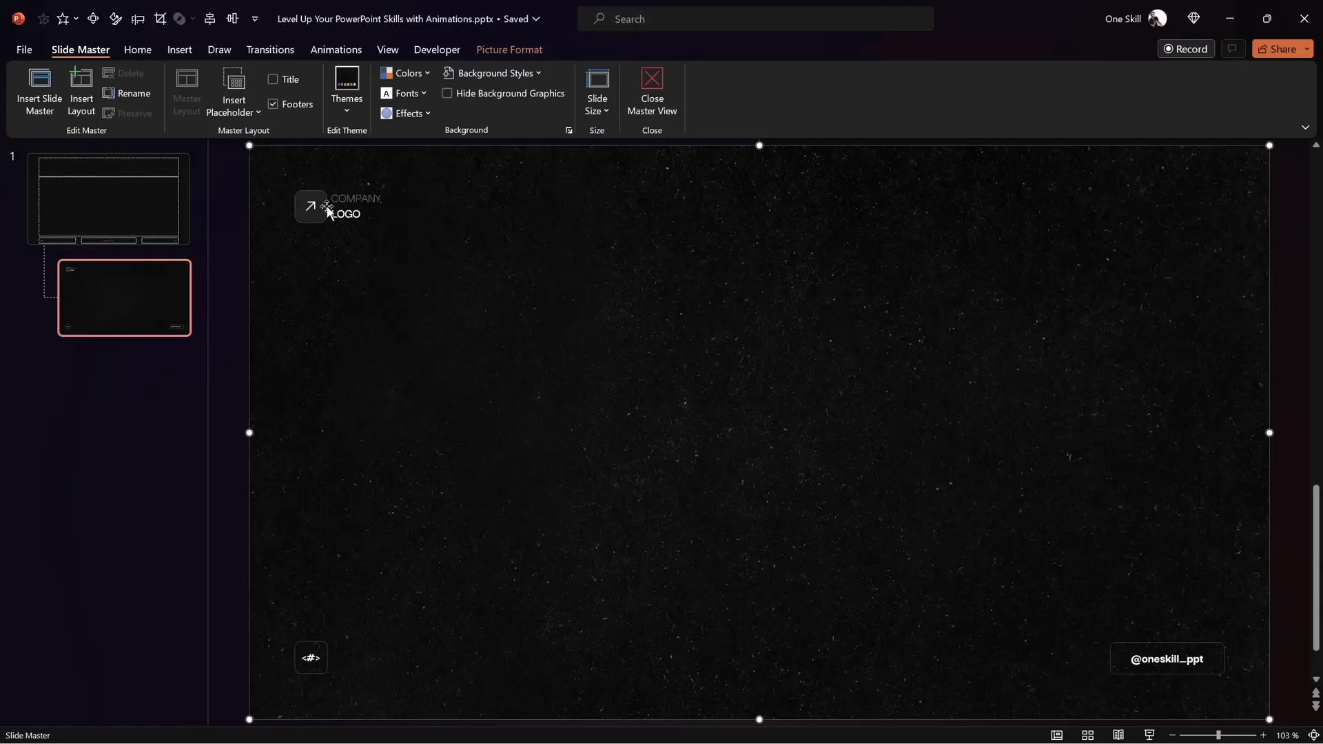 Slide Master view with custom layout including background and footer
