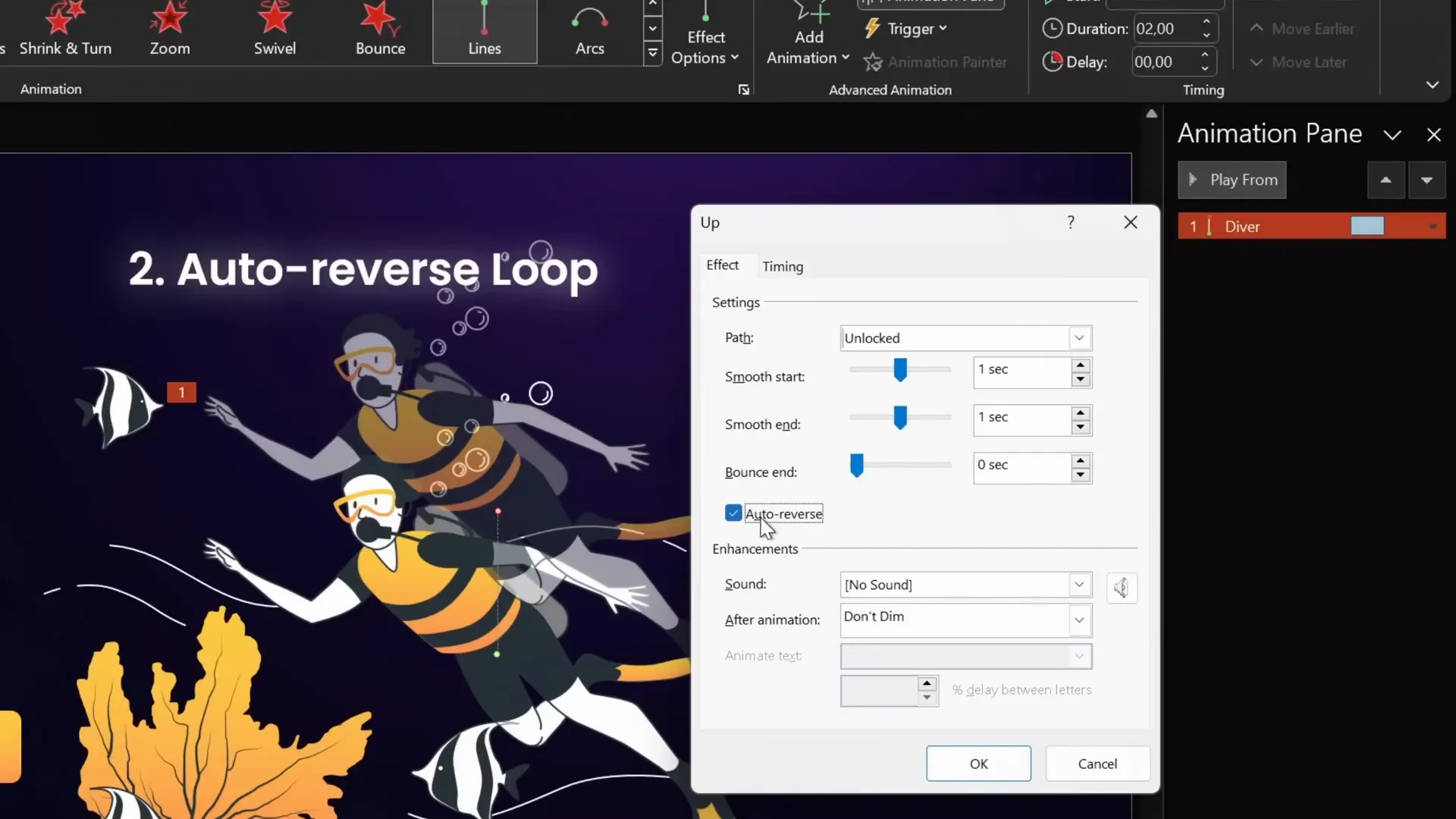 Auto reverse checkbox enabled in animation options