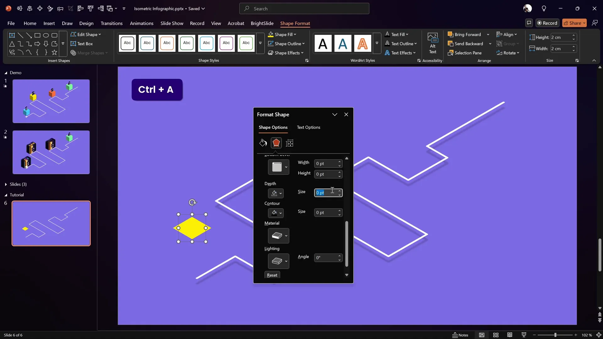 Applying 3D depth and isometric rotation to create a cube