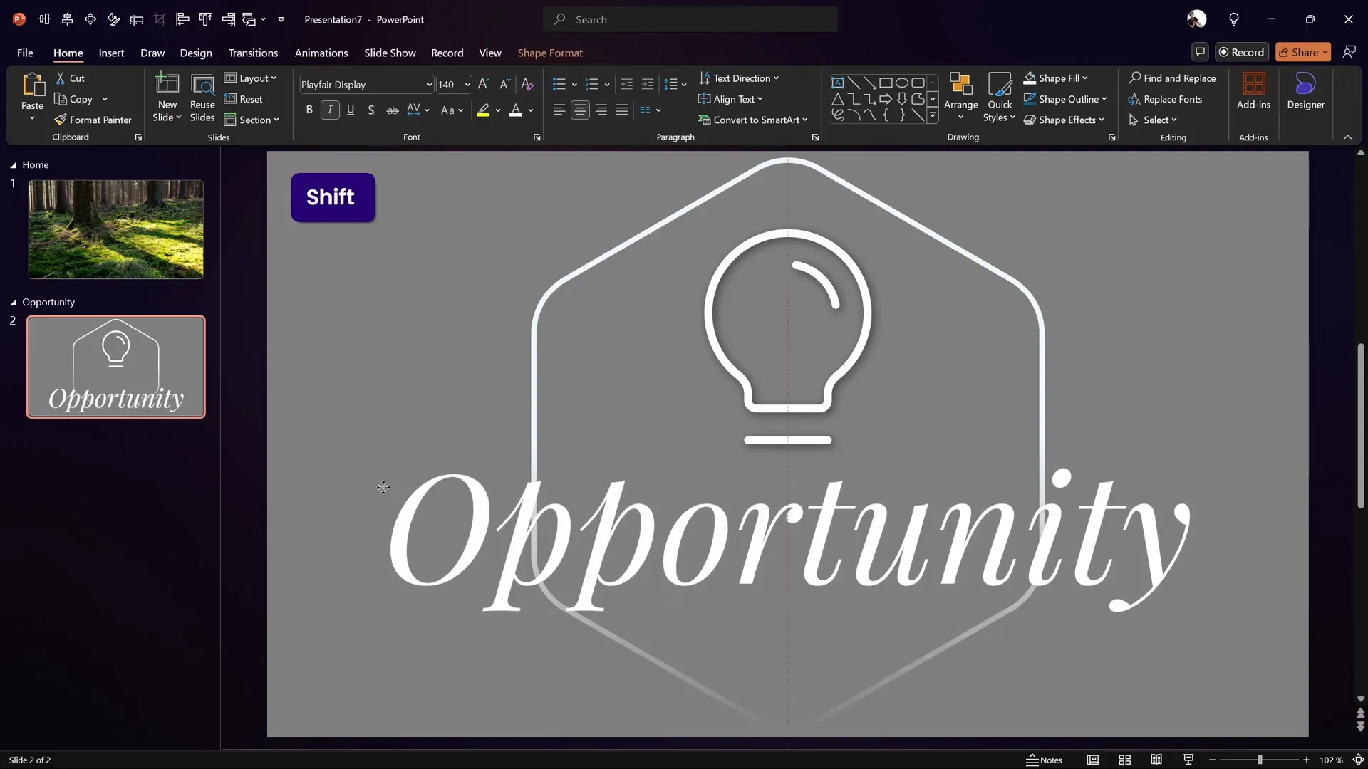 Text box with Playfair Display font and shadow formatting